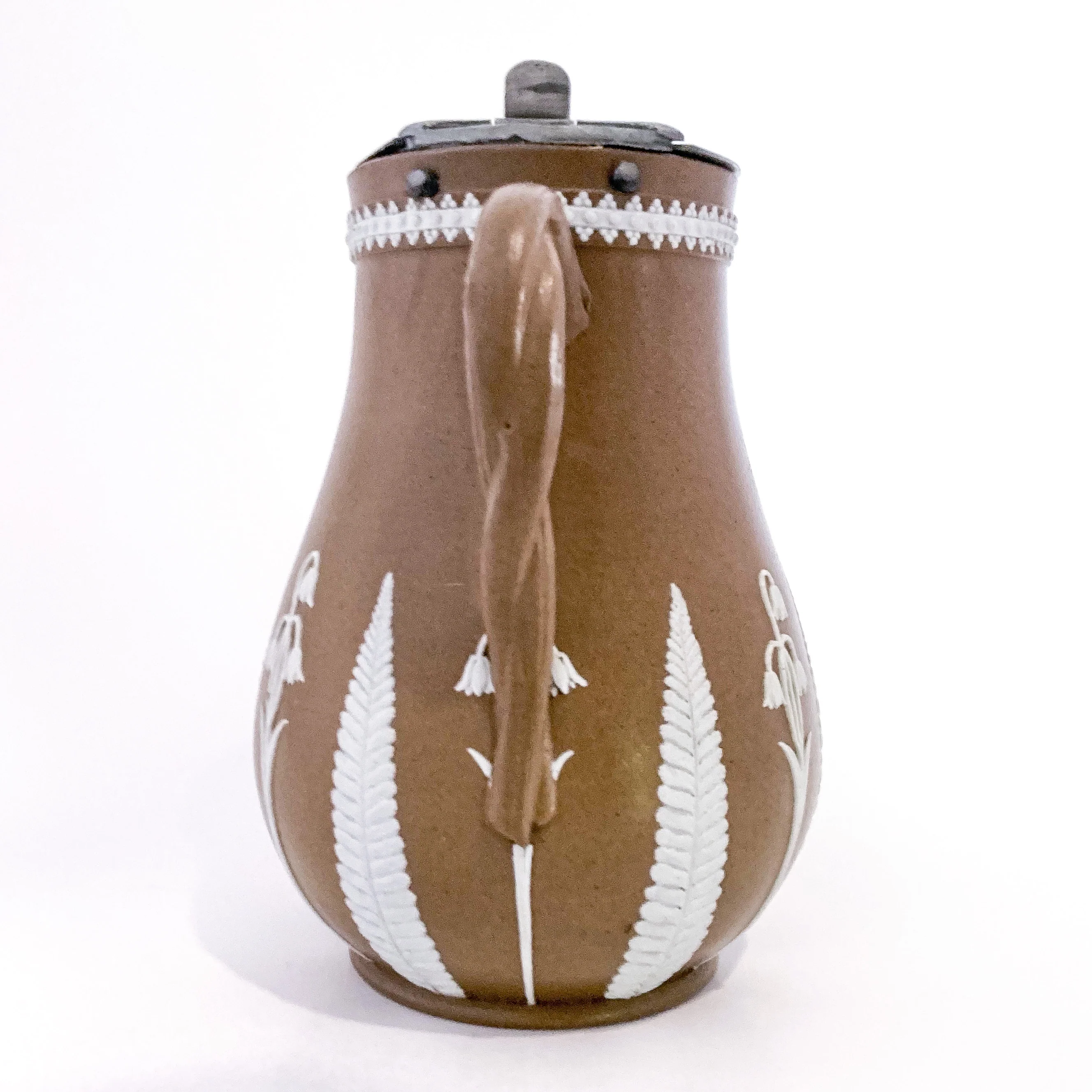 Antique 1850s Dudson Pottery English White Flora Tan Wedgwood Style Syrup Jug - Image 13