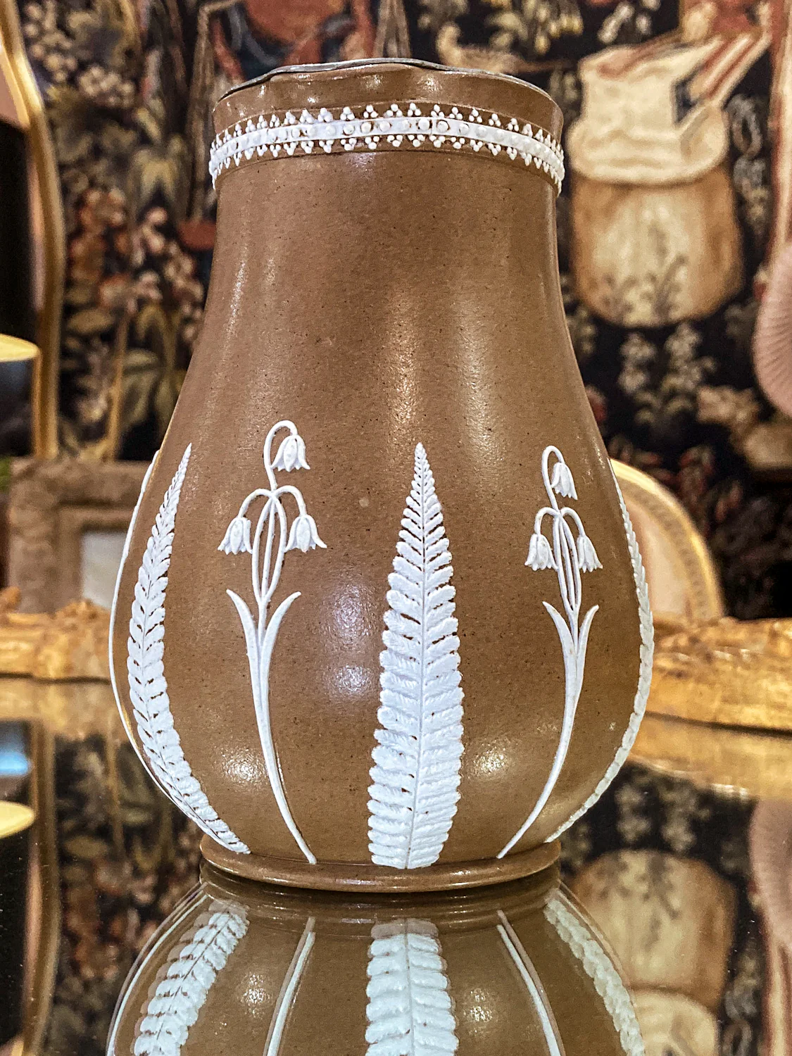 Antique 1850s Dudson Pottery English White Flora Tan Wedgwood Style Syrup Jug - Image 3