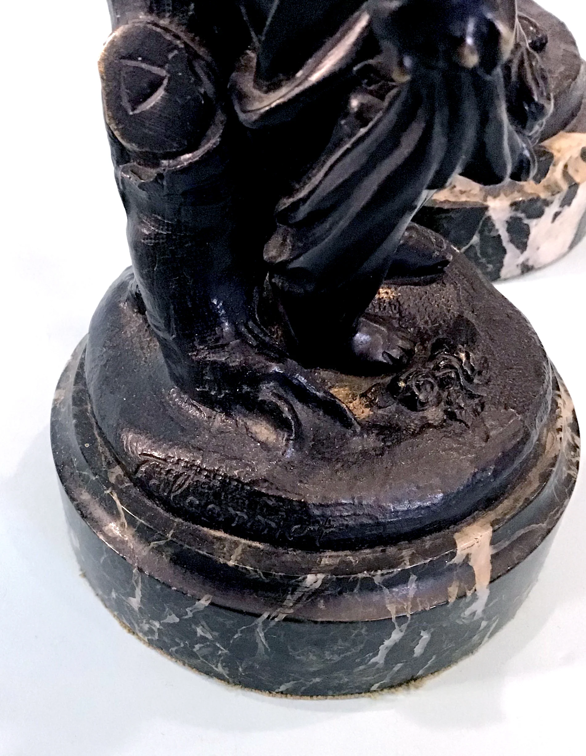 19th Century Pair of Bronze Neoclassical Child Figures on Marble After Etienne Falconnet - Image 12