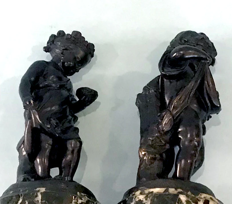 19th Century Pair of Bronze Neoclassical Child Figures on Marble After Etienne Falconnet - Image 14