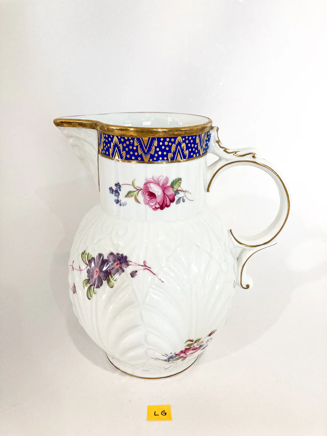 Set of Three Vintage Caughley Floral Painted Mask Head Porcelain Pitcher Jugs - Image 10