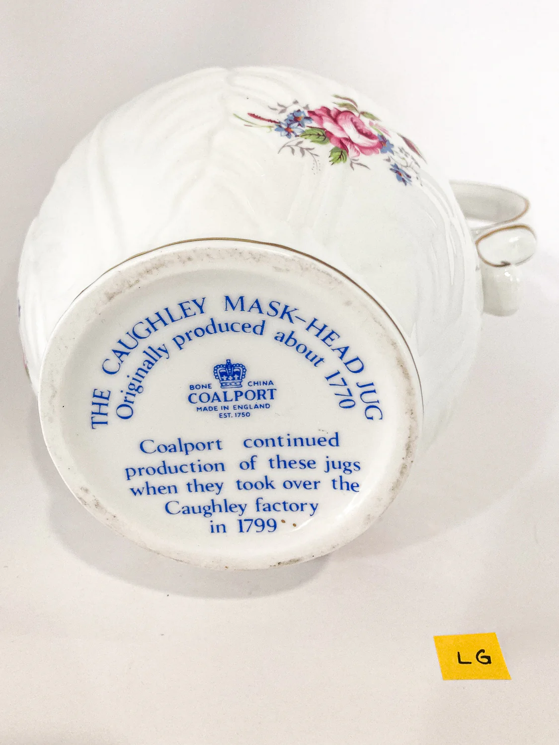 Set of Three Vintage Caughley Floral Painted Mask Head Porcelain Pitcher Jugs - Image 12