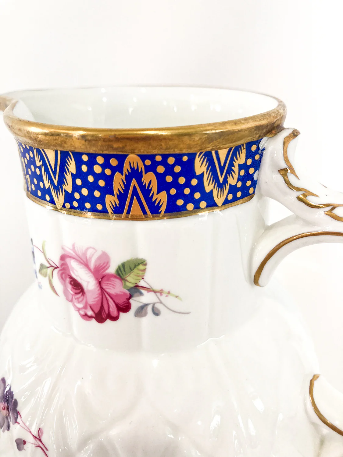 Set of Three Vintage Caughley Floral Painted Mask Head Porcelain Pitcher Jugs - Image 14