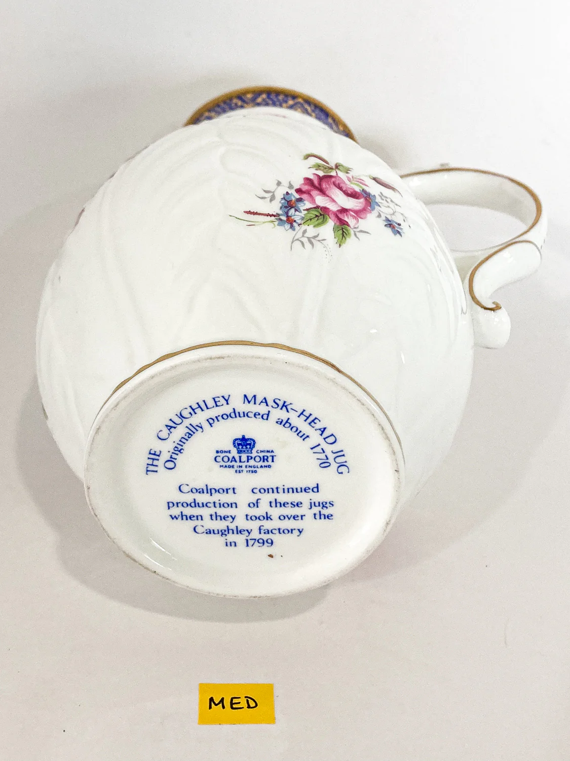 Set of Three Vintage Caughley Floral Painted Mask Head Porcelain Pitcher Jugs - Image 27