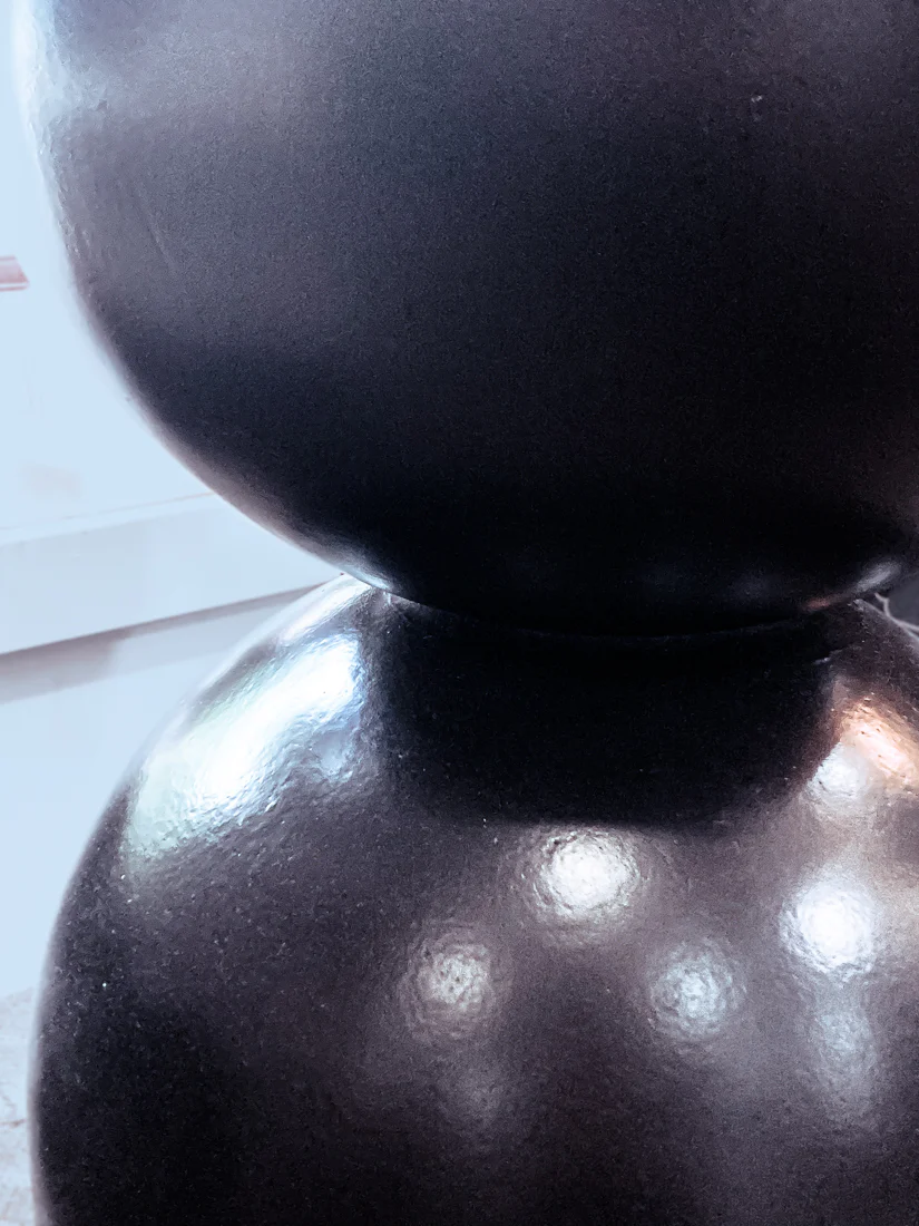 Repurposed Vintage Black Fiberglass Wood Top Hourglass Accent Side Table - Image 13