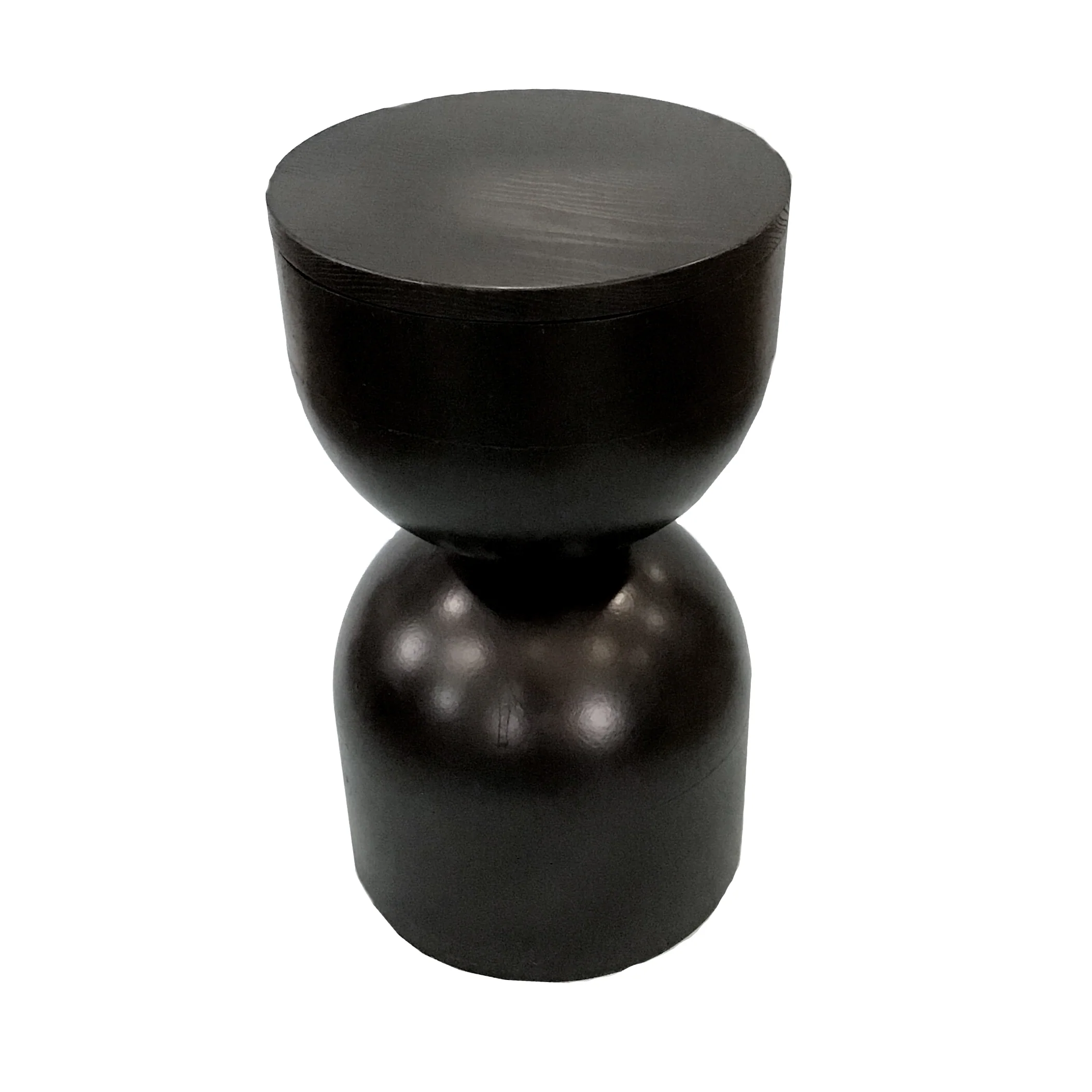 Repurposed Vintage Black Fiberglass Wood Top Hourglass Accent Side Table - Image 5
