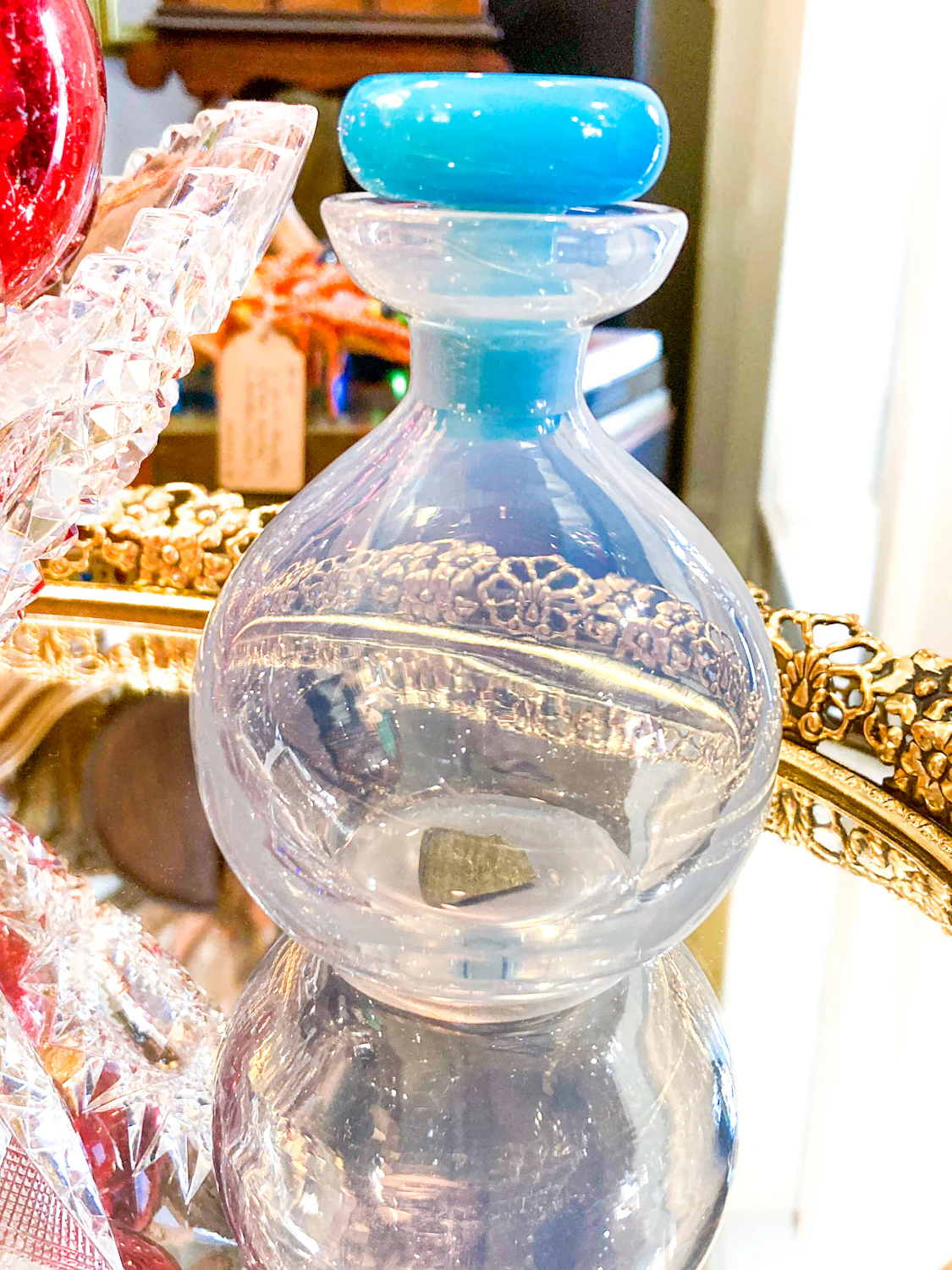 Antique 1920s Steuben Opalescent Aqua Stopper Glass Scent Bottle - Image 7