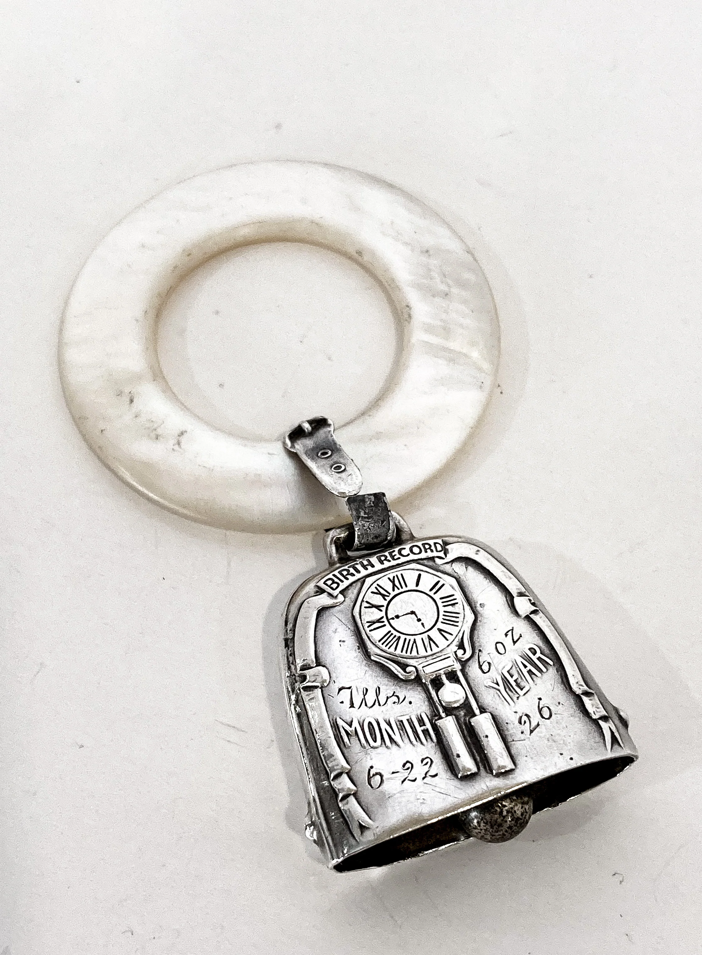 Antique 1926 Sterling Silver June 22 Baby Birth Record Bell Ornament - Image 11