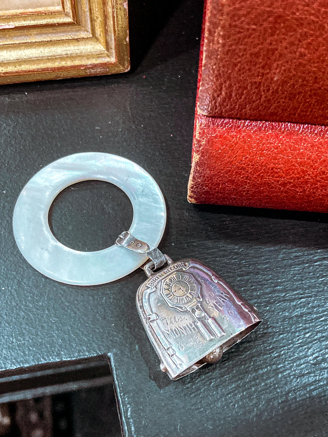 Antique 1926 Sterling Silver June 22 Baby Birth Record Bell Ornament - Image 4