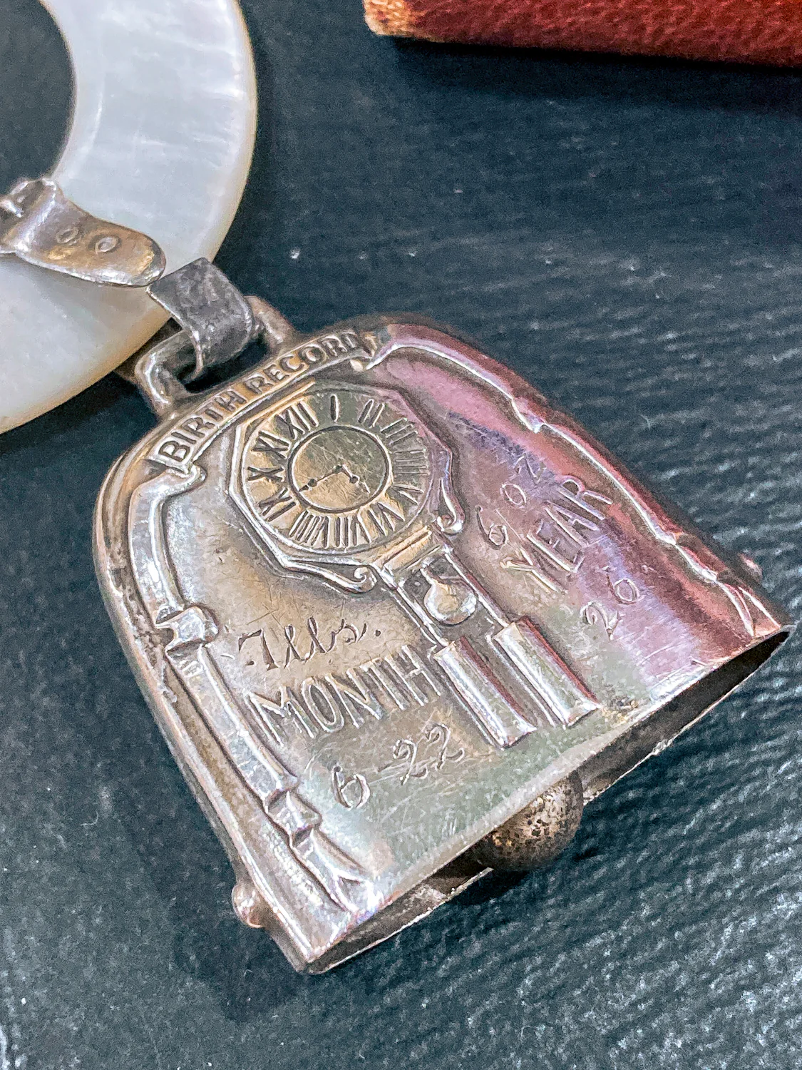 Antique 1926 Sterling Silver June 22 Baby Birth Record Bell Ornament - Image 5