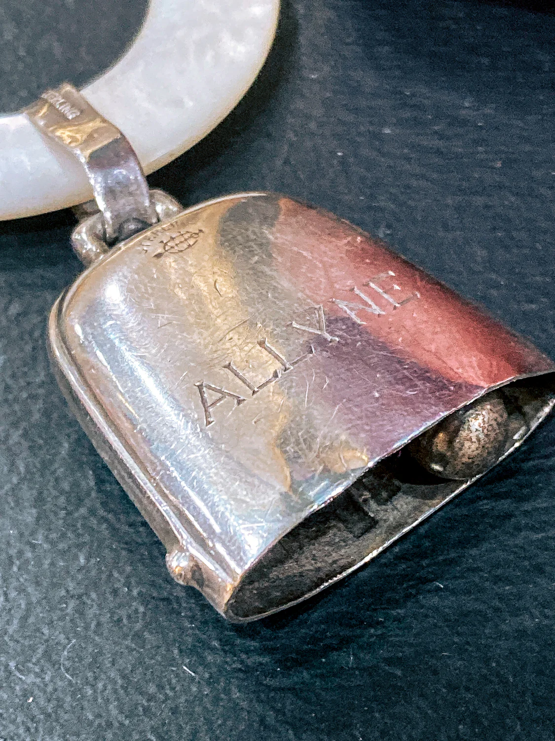 Antique 1926 Sterling Silver June 22 Baby Birth Record Bell Ornament - Image 8