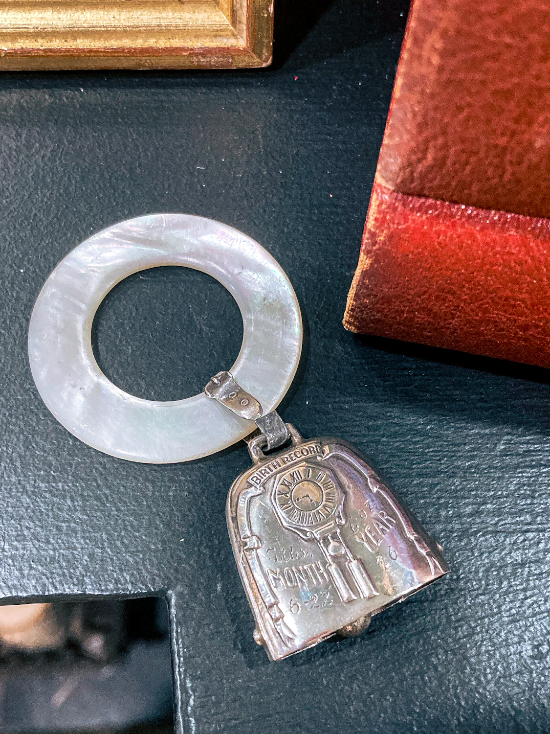 Antique 1926 Sterling Silver June 22 Baby Birth Record Bell Ornament - Image 9