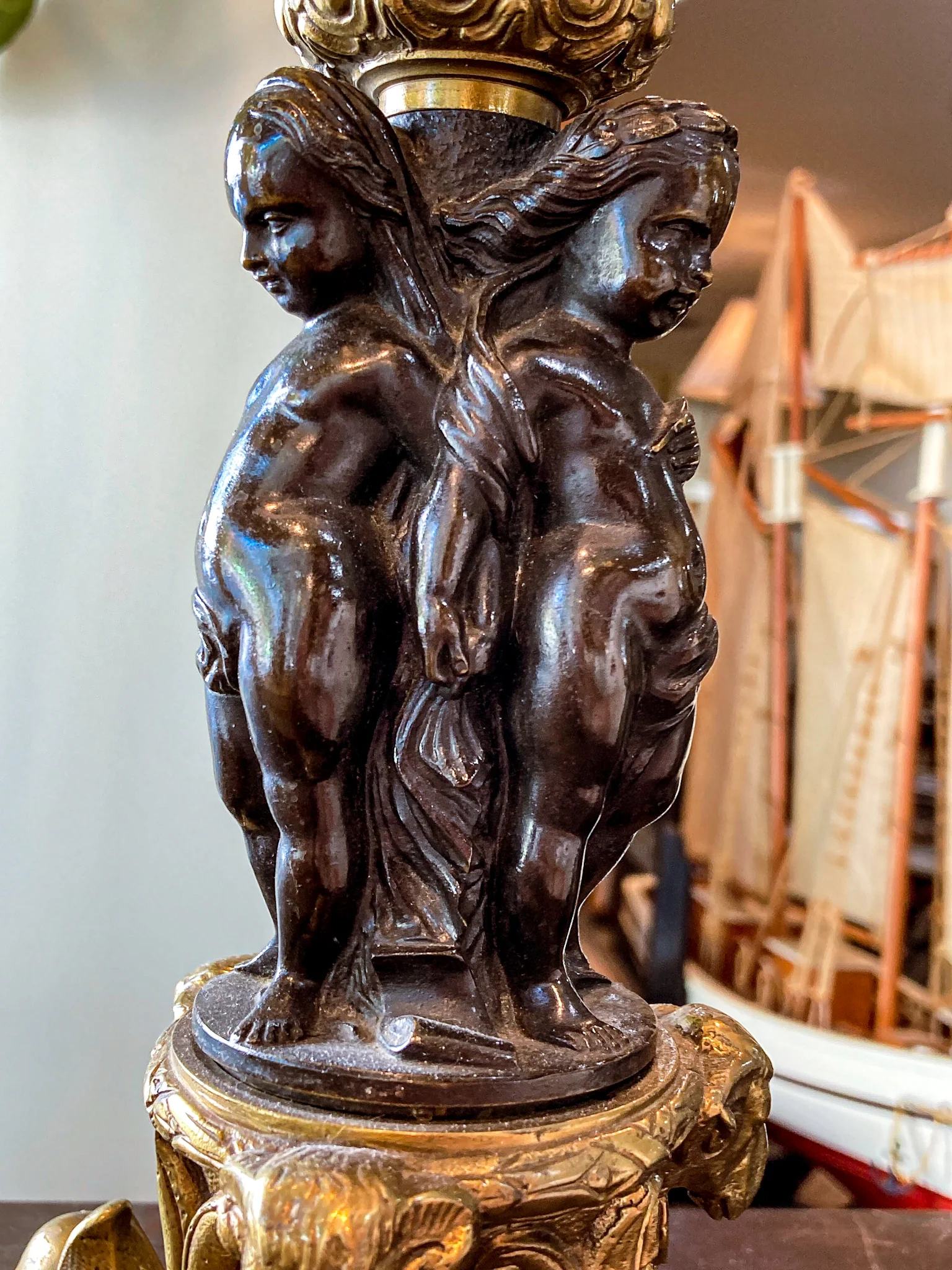 Antique 19th Century French Bronze Putti Figure Candelabra Tall Table Lamp - Image 5