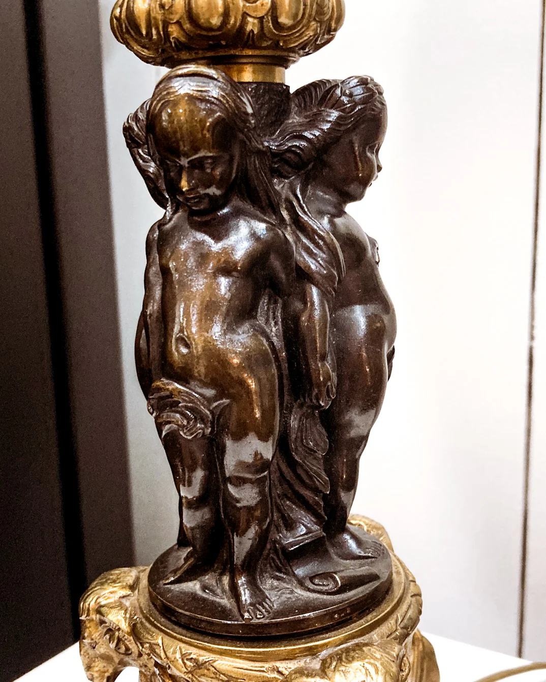 Antique 19th Century French Bronze Putti Figure Candelabra Tall Table Lamp - Image 9