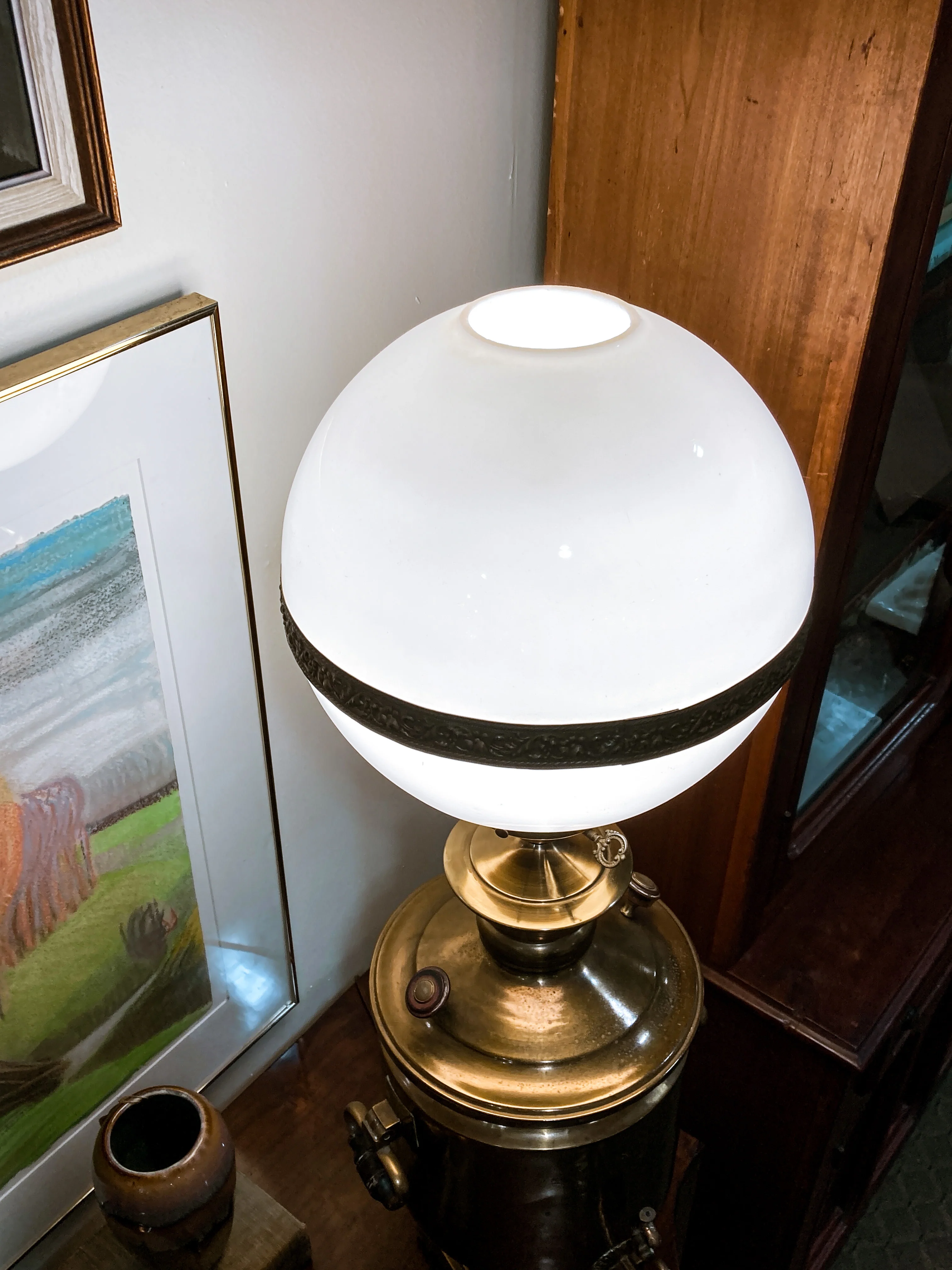 Antique 19th Century Samovar Milk Glass Globe Table Lamp Light - Image 23