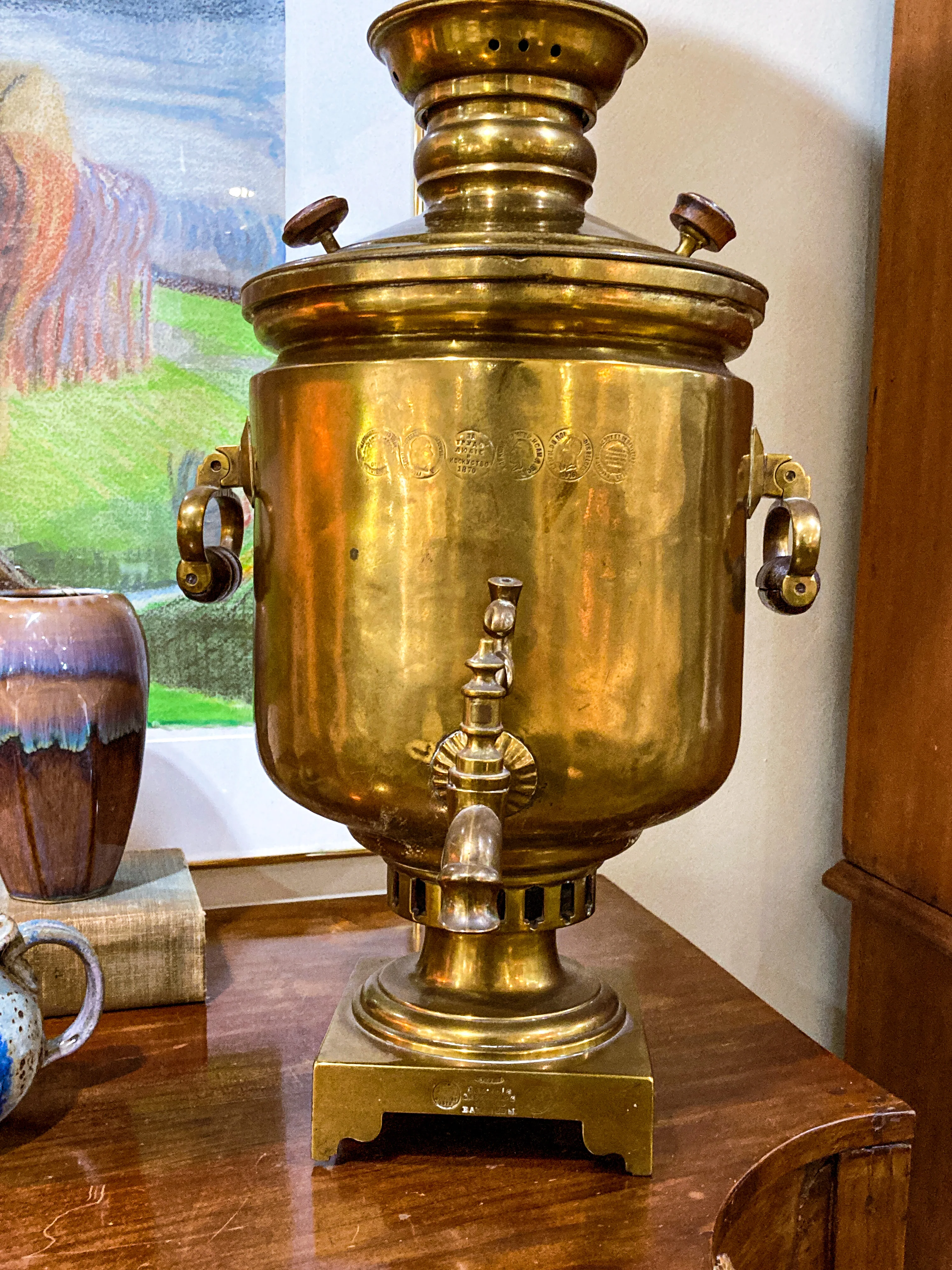 Antique 19th Century Samovar Milk Glass Globe Table Lamp Light - Image 5