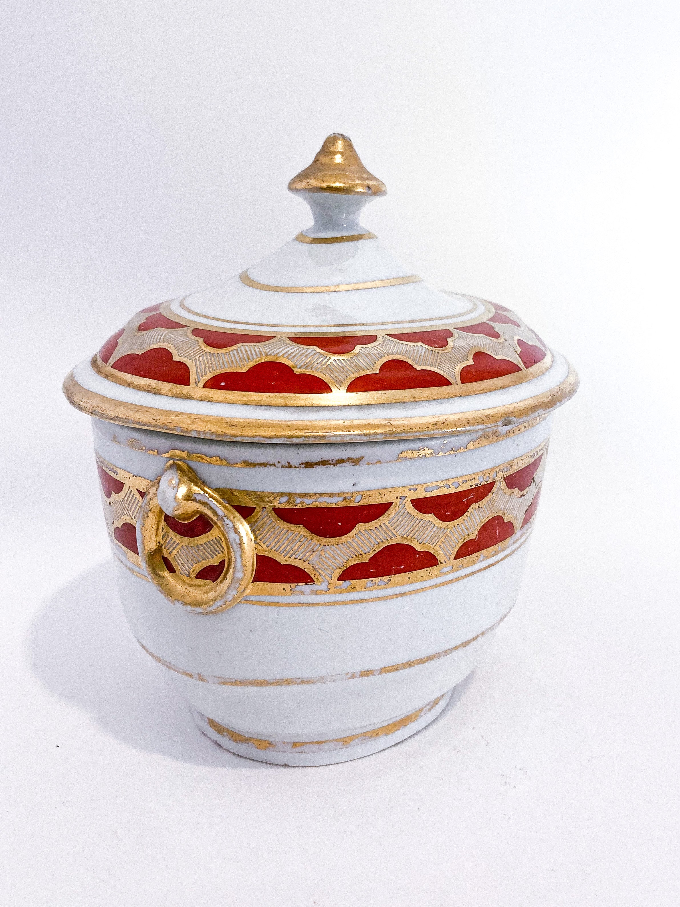 Antique 19th Century English Gilt Gold Iron Red Decorated Covered Porcelain Sugar Bowl - Image 12