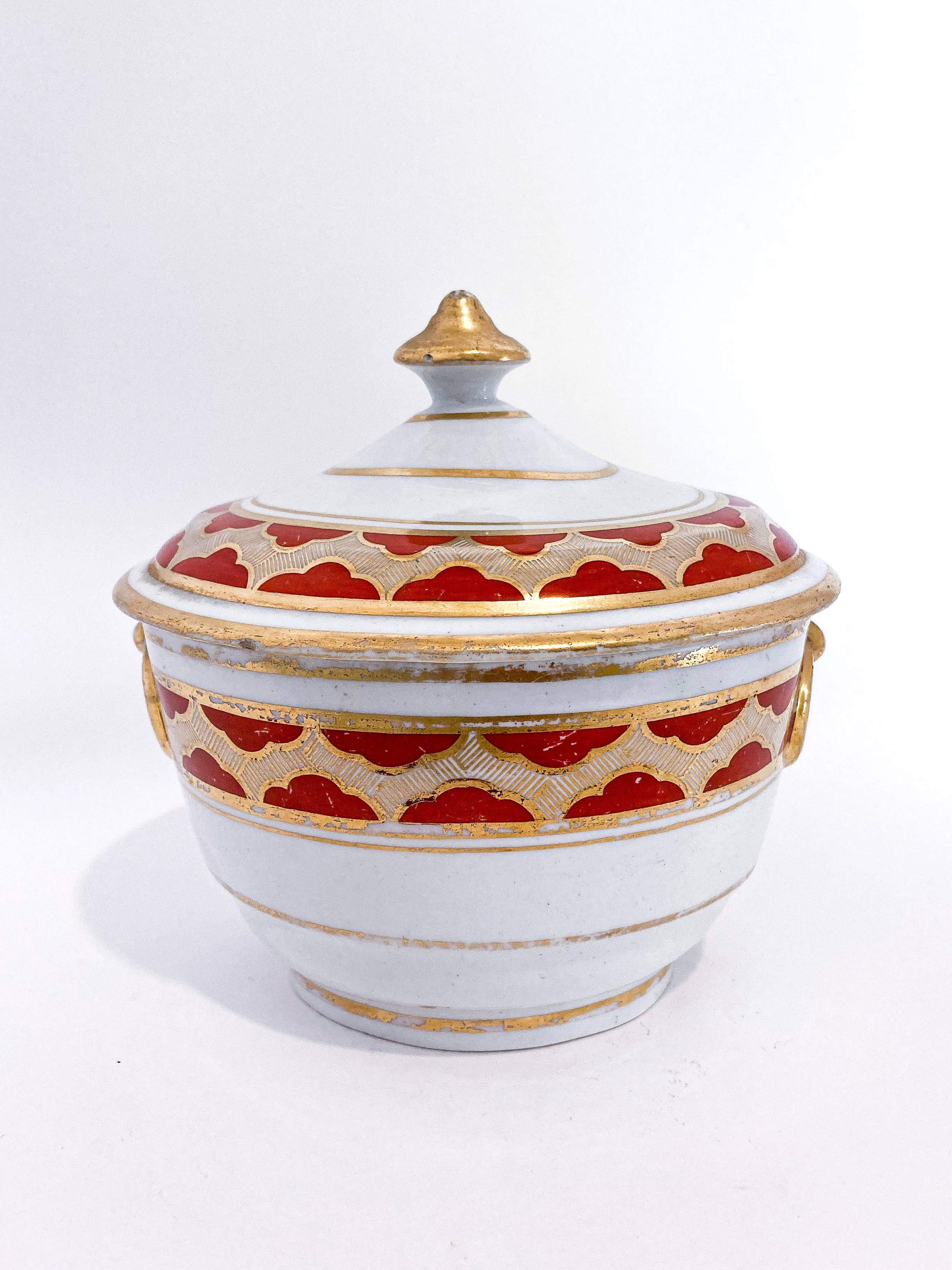 Antique 19th Century English Gilt Gold Iron Red Decorated Covered Porcelain Sugar Bowl - Image 13