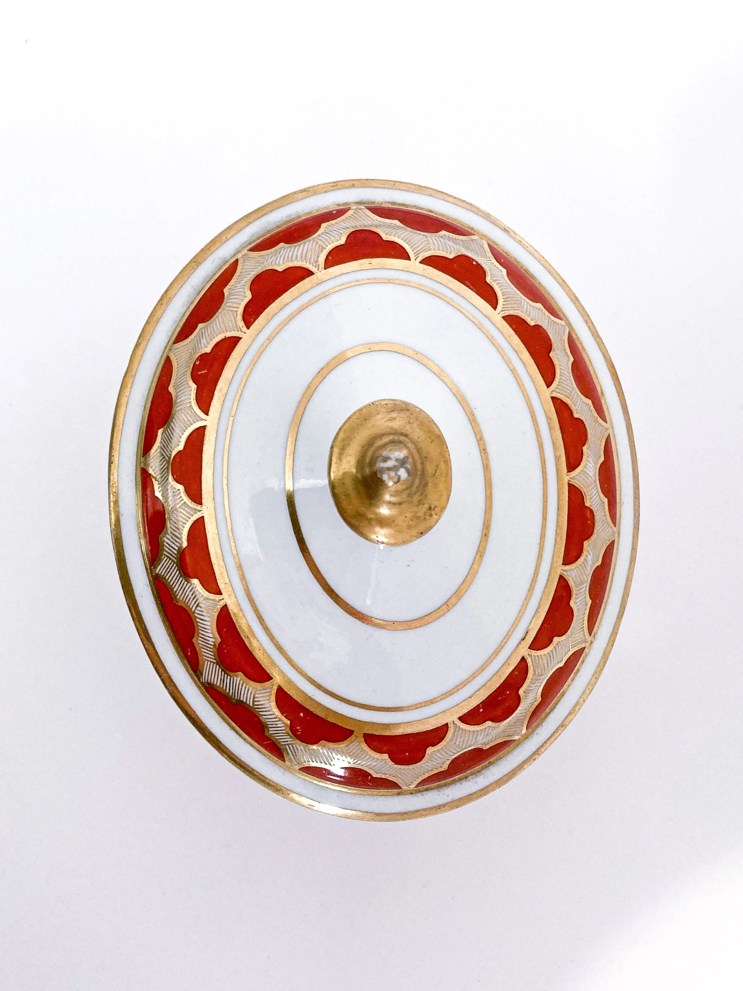 Antique 19th Century English Gilt Gold Iron Red Decorated Covered Porcelain Sugar Bowl - Image 4