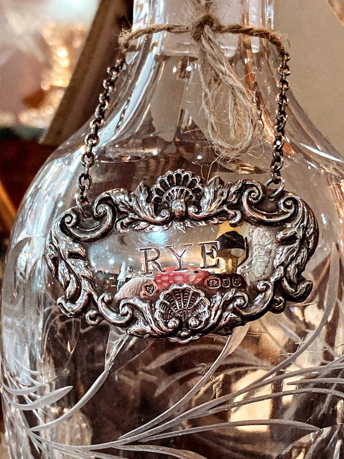 Antique Style English Repoussé Sterling Silver Rye Bottle Necklace Bar Tag - Image 3