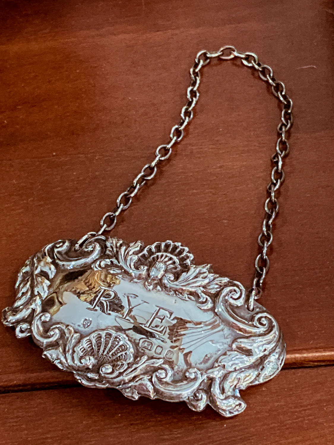 Antique Style English Repoussé Sterling Silver Rye Bottle Necklace Bar Tag - Image 7