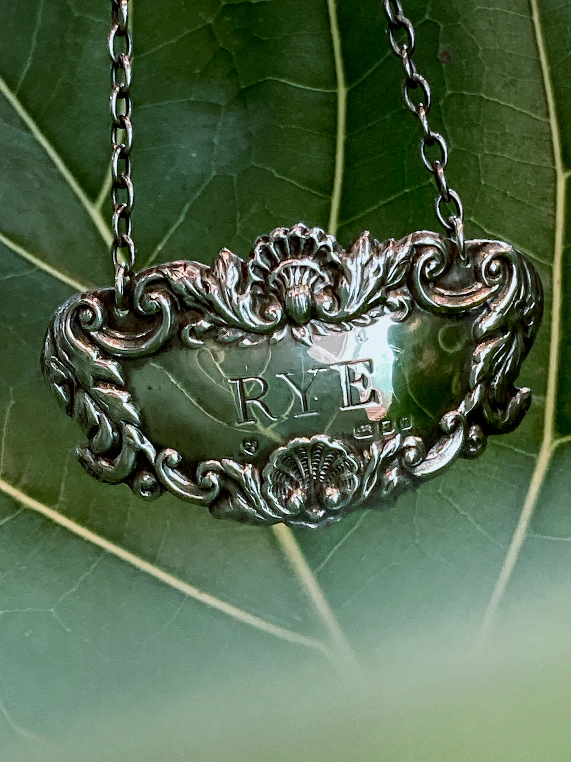 Antique Style English Repoussé Sterling Silver Rye Bottle Necklace Bar Tag - Image 9