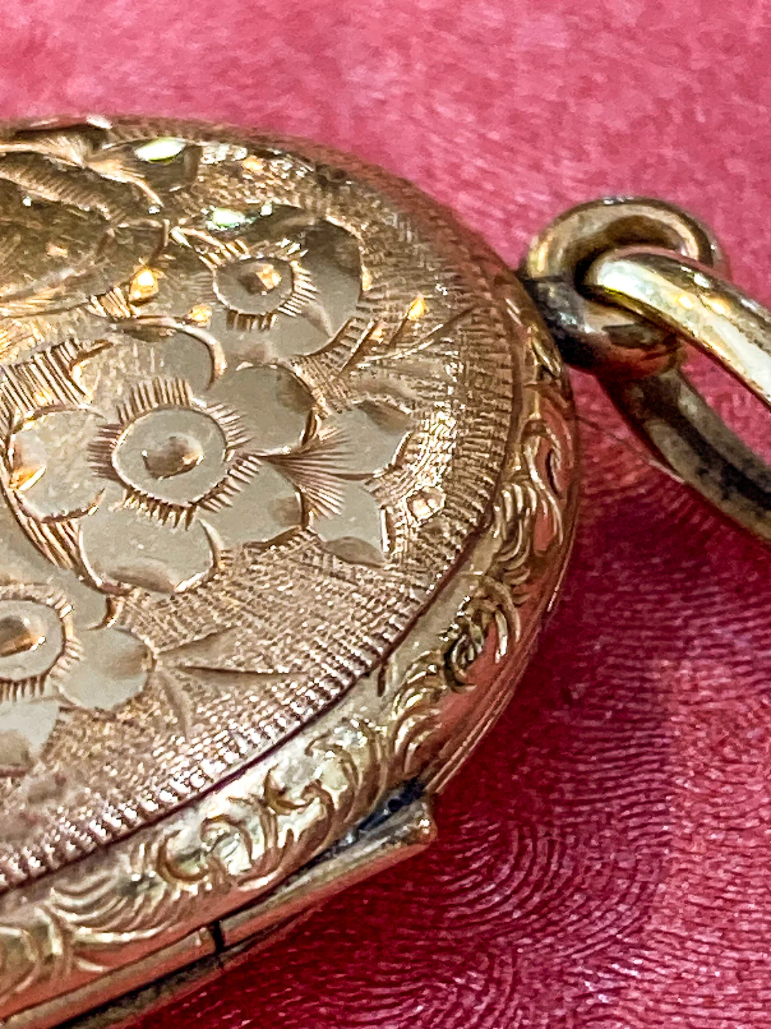 Antique Gold Filled Oval Floral Engraved Mourning Hair Locket Pendant - Image 12