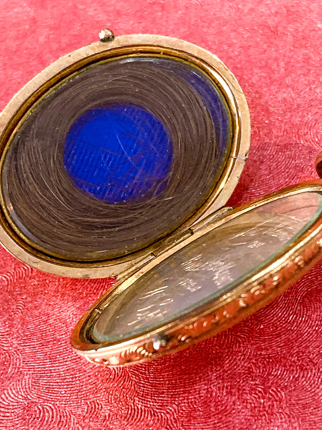 Antique Gold Filled Oval Floral Engraved Mourning Hair Locket Pendant - Image 13