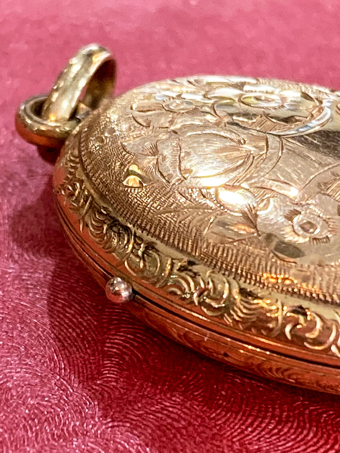 Antique Gold Filled Oval Floral Engraved Mourning Hair Locket Pendant - Image 16