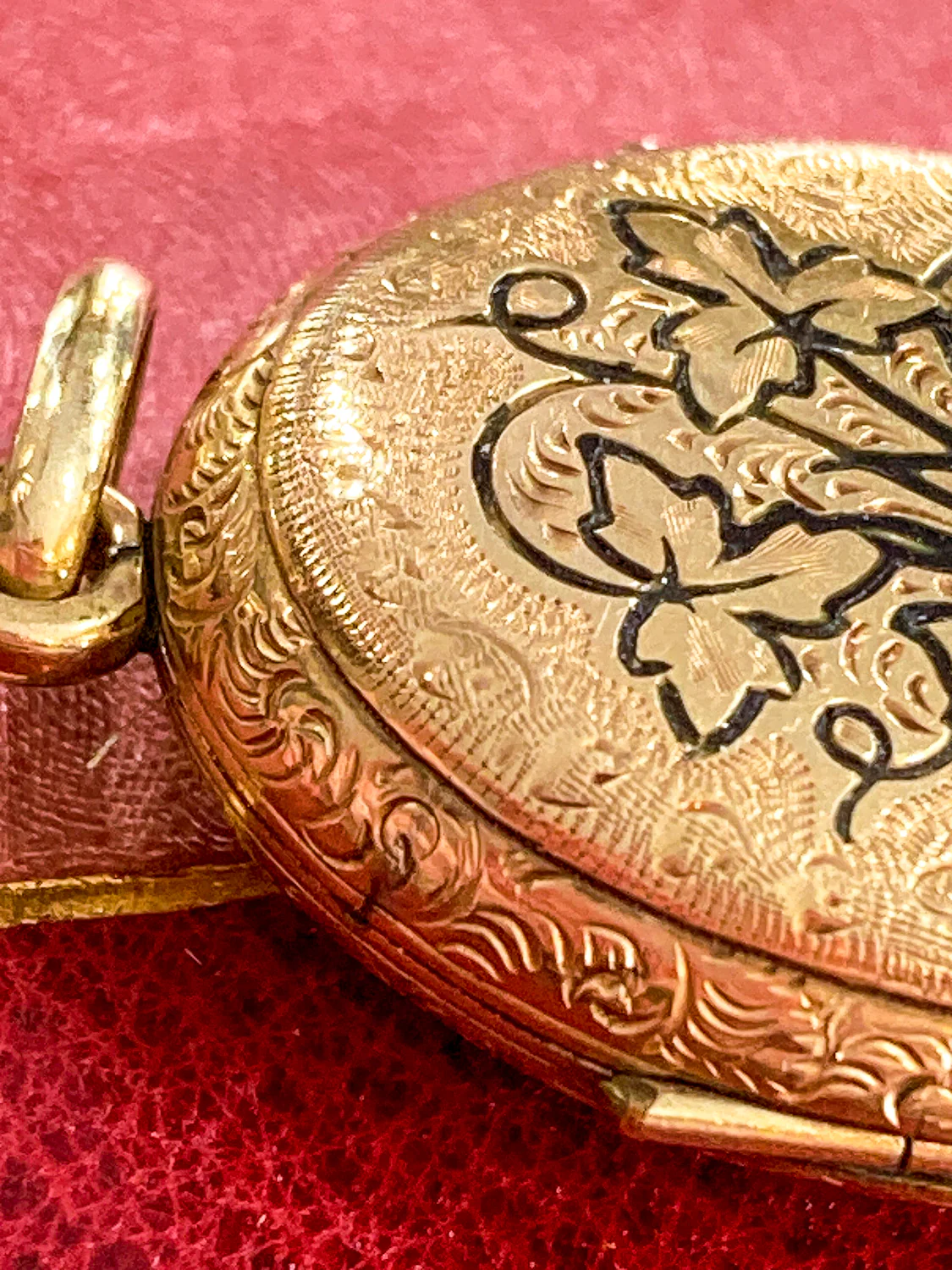 Antique Gold Filled Oval Floral Engraved Mourning Hair Locket Pendant - Image 19