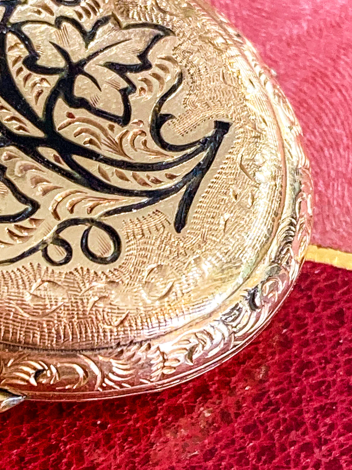 Antique Gold Filled Oval Floral Engraved Mourning Hair Locket Pendant - Image 20