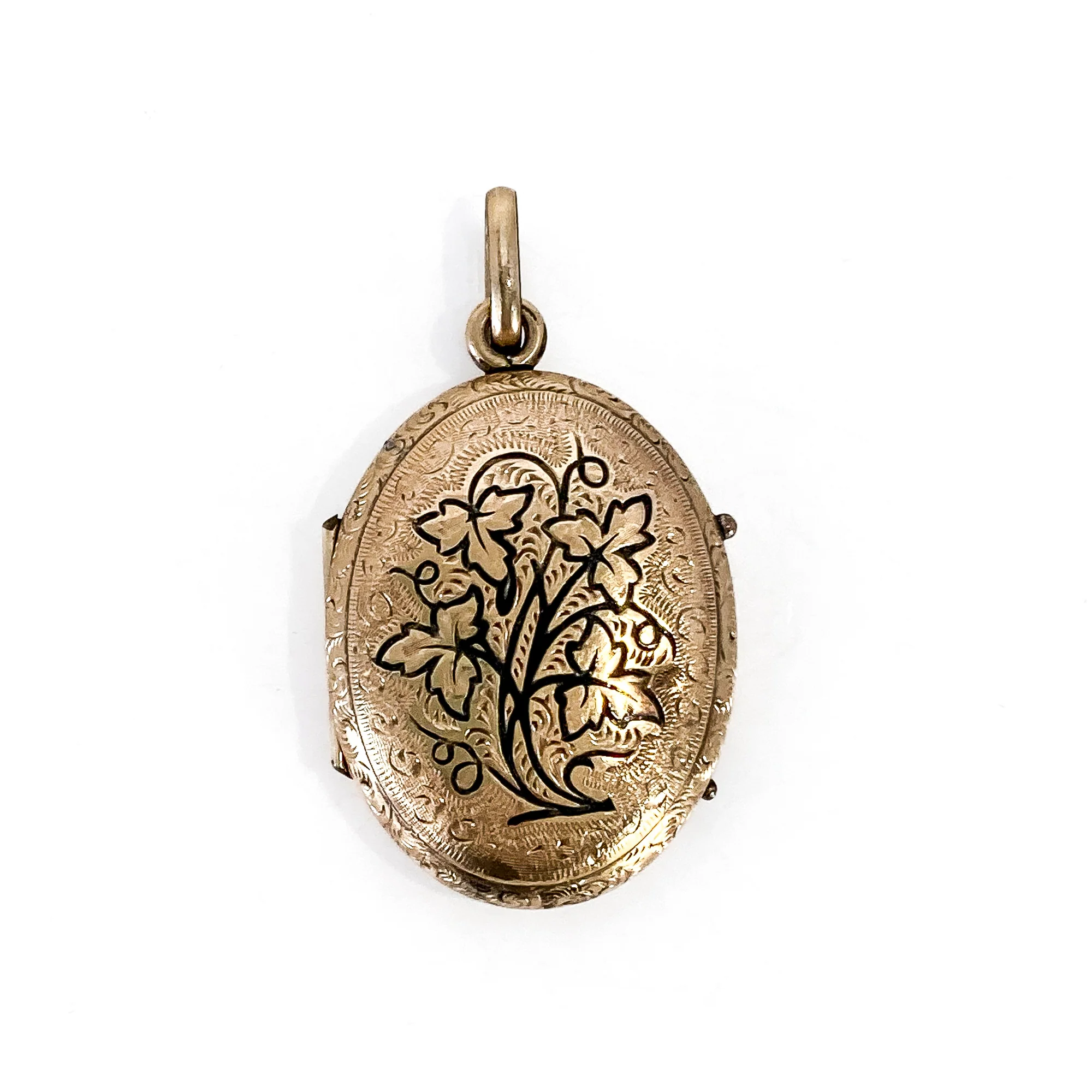 Antique Gold Filled Oval Floral Engraved Mourning Hair Locket Pendant - Image 5