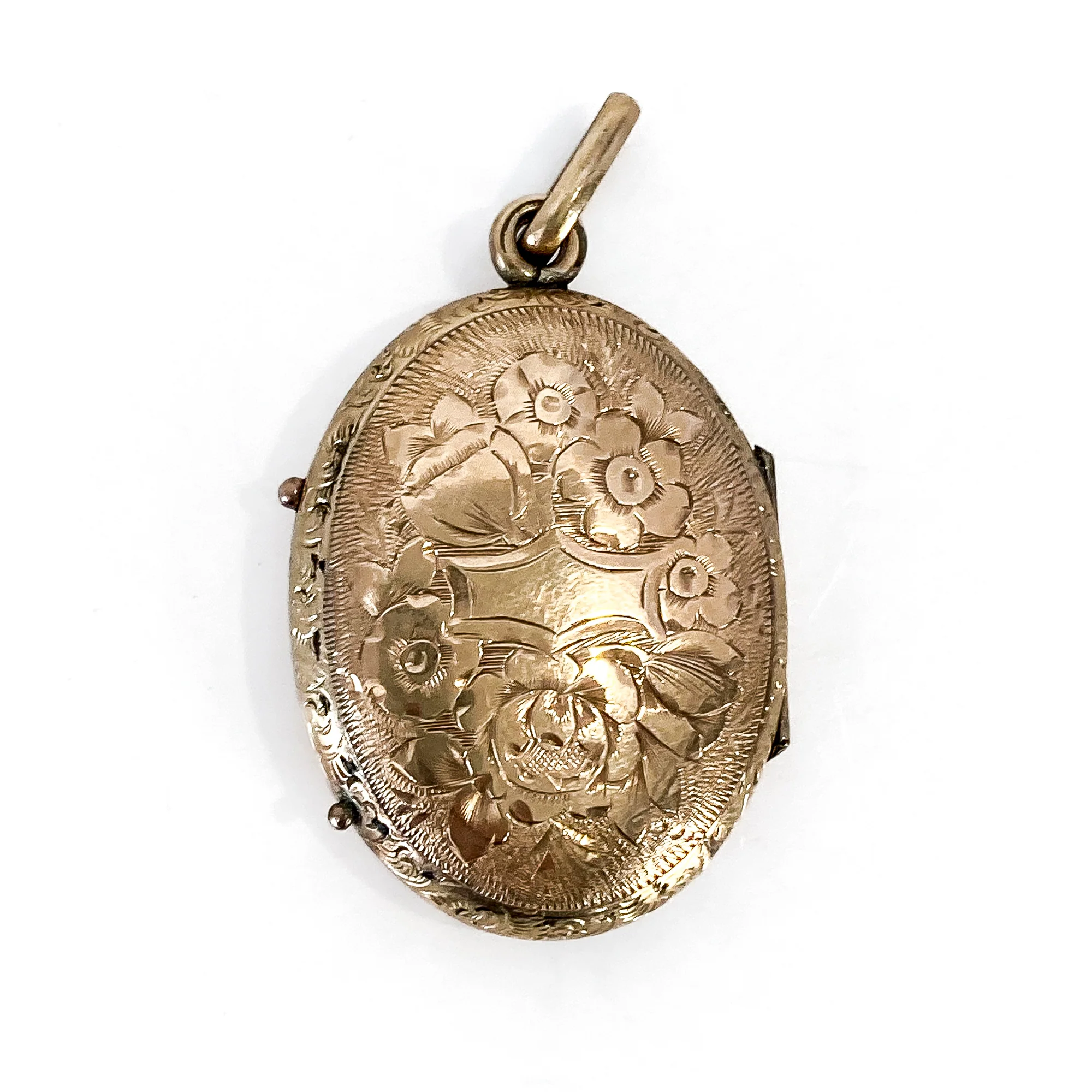 Antique Gold Filled Oval Floral Engraved Mourning Hair Locket Pendant - Image 6