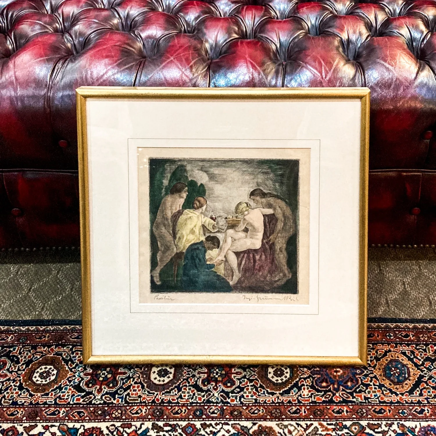 Antique Square Neoclassical Aquatint Eccentric Pedicure Framed Print - Image 3