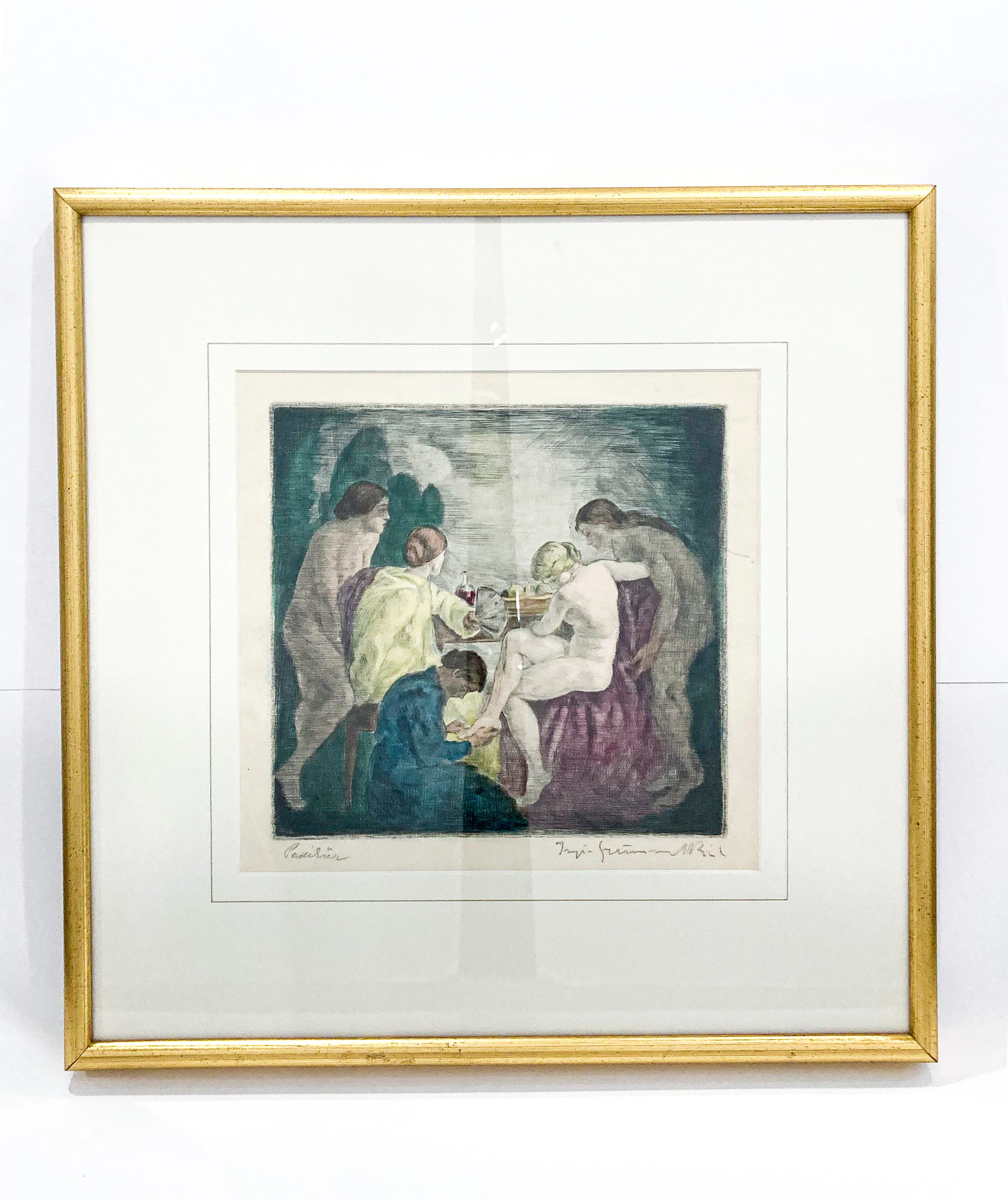 Antique Square Neoclassical Aquatint Eccentric Pedicure Framed Print - Image 4