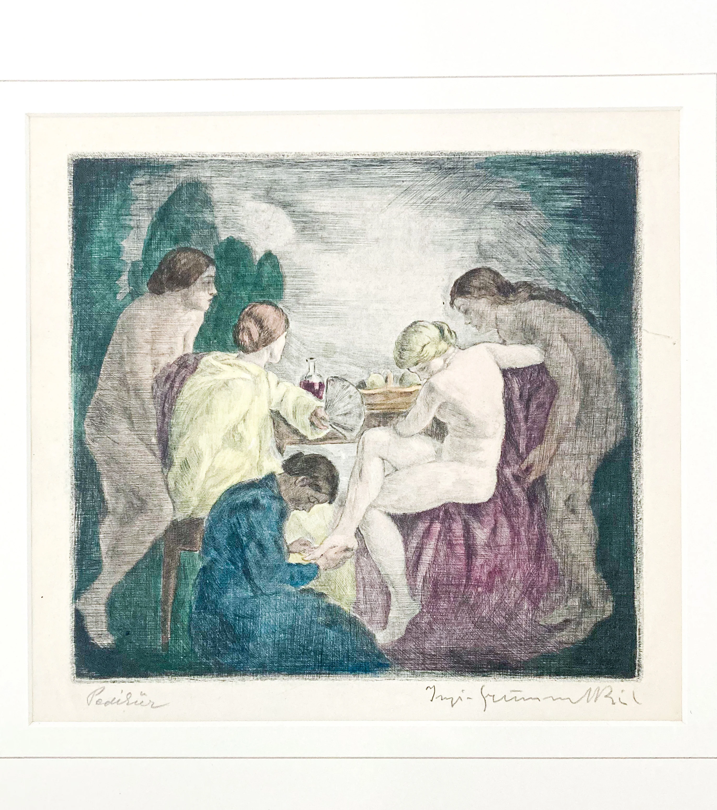 Antique Square Neoclassical Aquatint Eccentric Pedicure Framed Print - Image 5