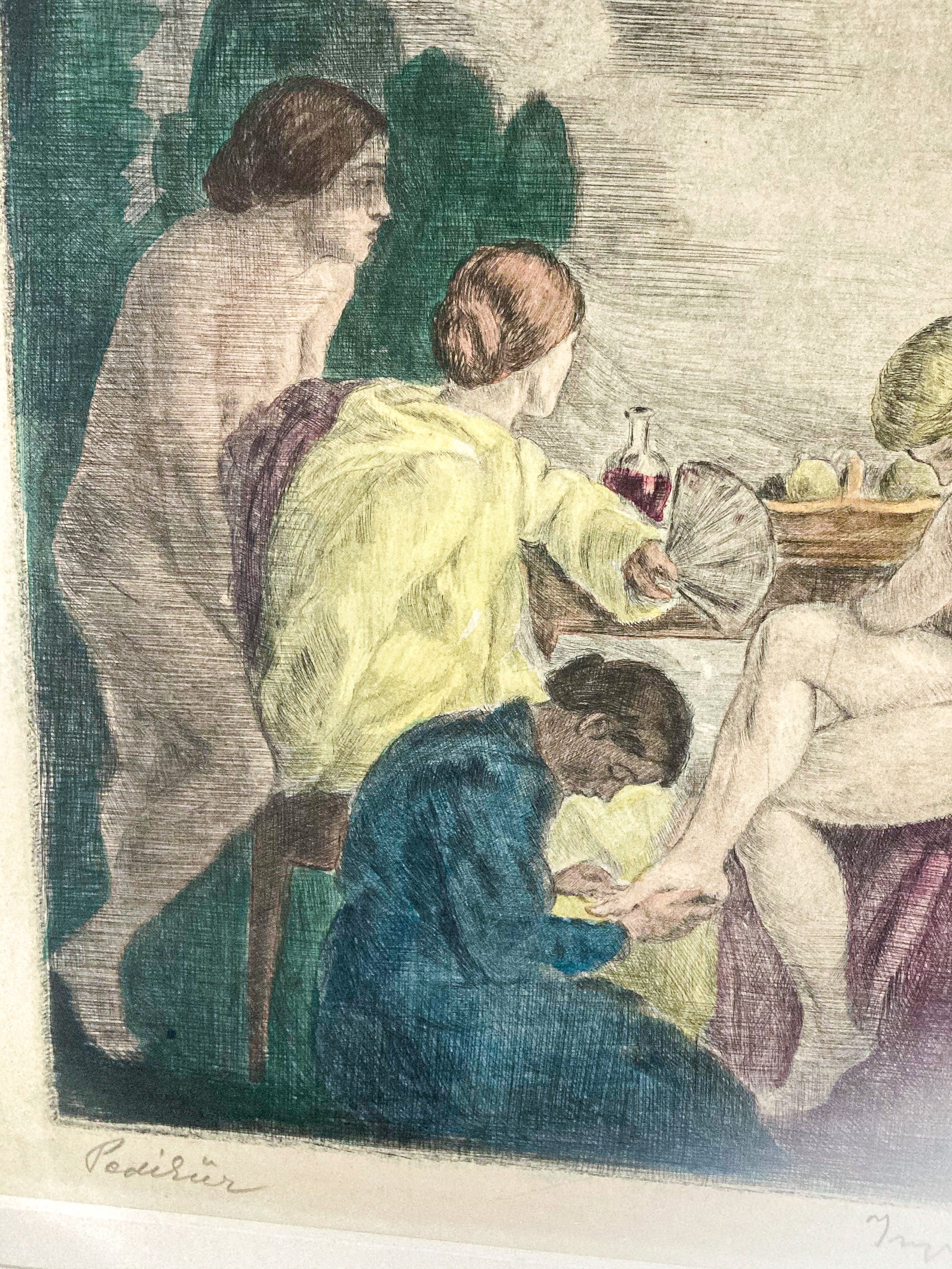 Antique Square Neoclassical Aquatint Eccentric Pedicure Framed Print - Image 7