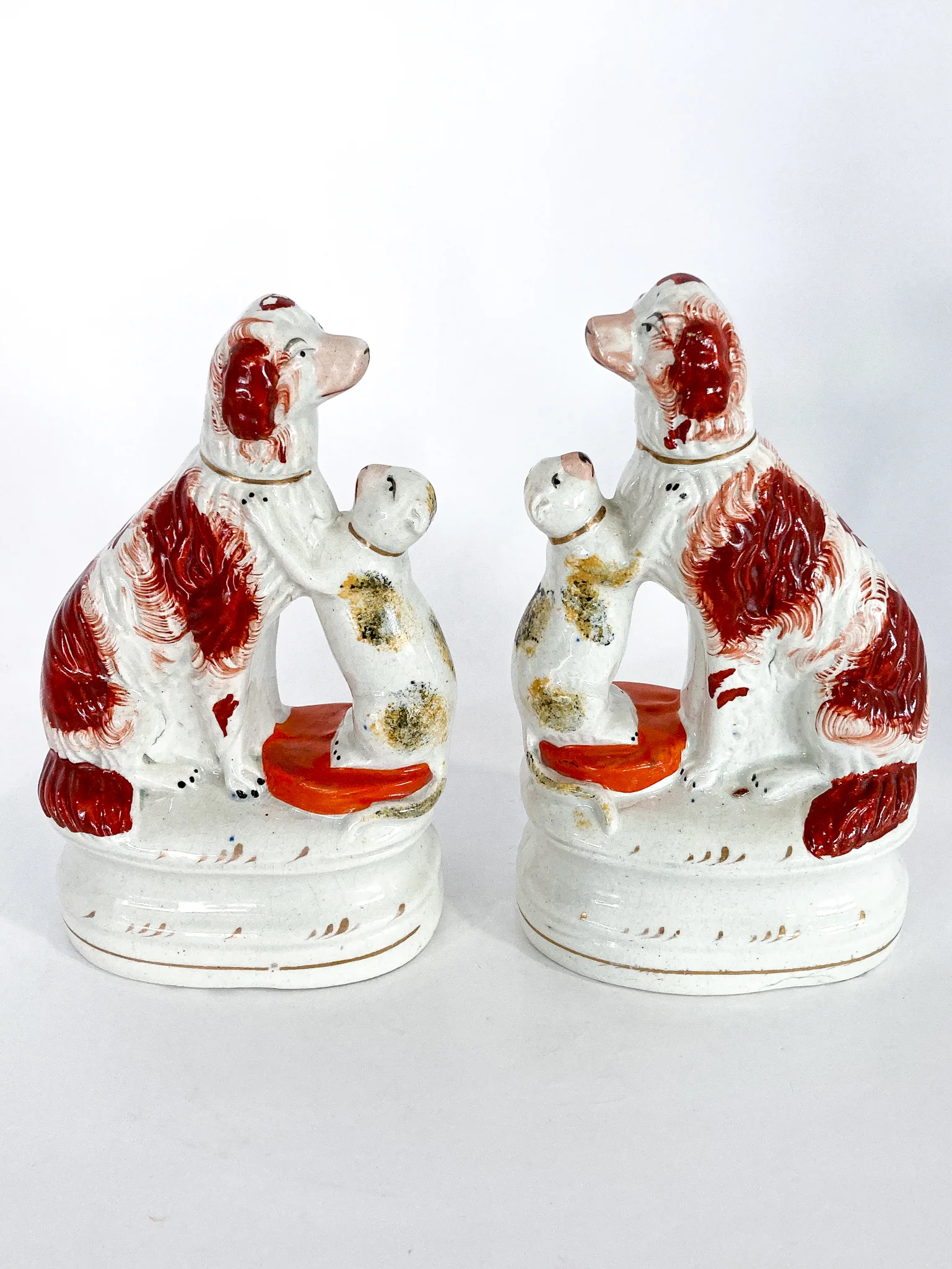 Antique Pair Rare Staffordshire Cat and Spaniel Dog Porcelain Figurines - Image 10