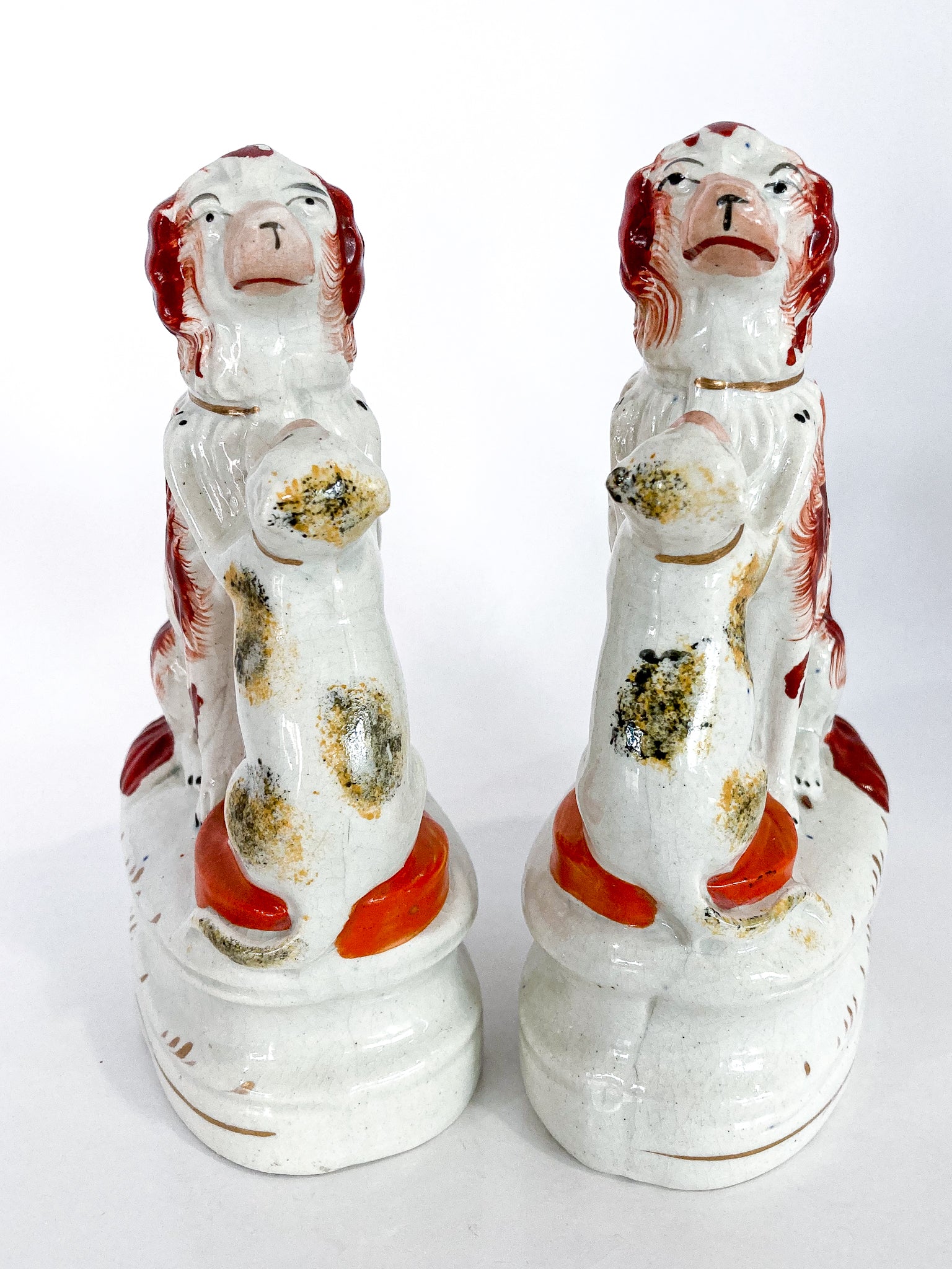 Antique Pair Rare Staffordshire Cat and Spaniel Dog Porcelain Figurines - Image 13