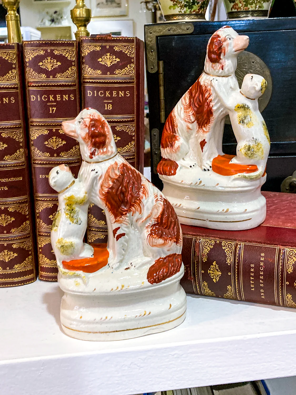 Antique Pair Rare Staffordshire Cat and Spaniel Dog Porcelain Figurines - Image 5