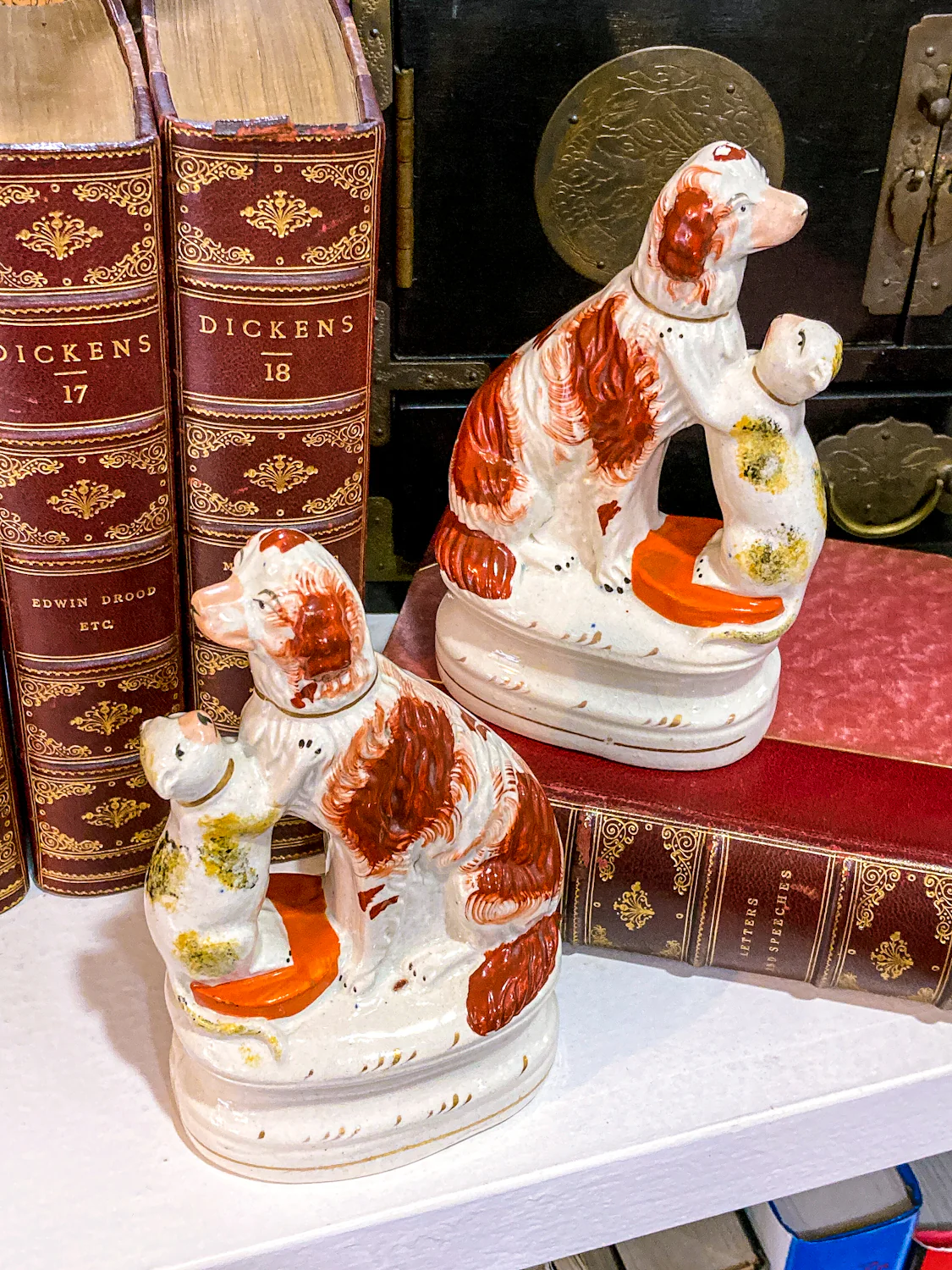 Antique Pair Rare Staffordshire Cat and Spaniel Dog Porcelain Figurines - Image 6