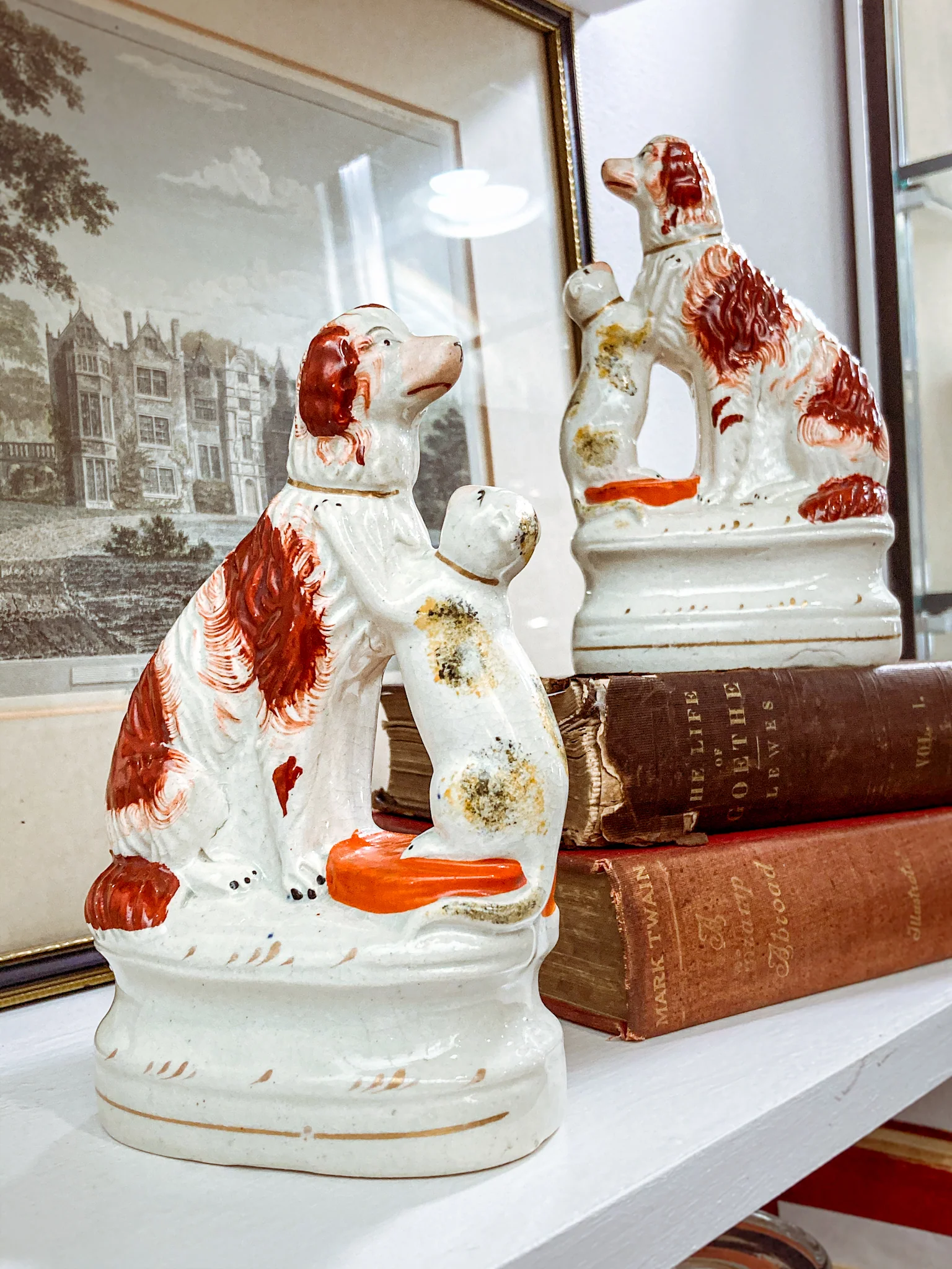 Antique Pair Rare Staffordshire Cat and Spaniel Dog Porcelain Figurines - Image 7