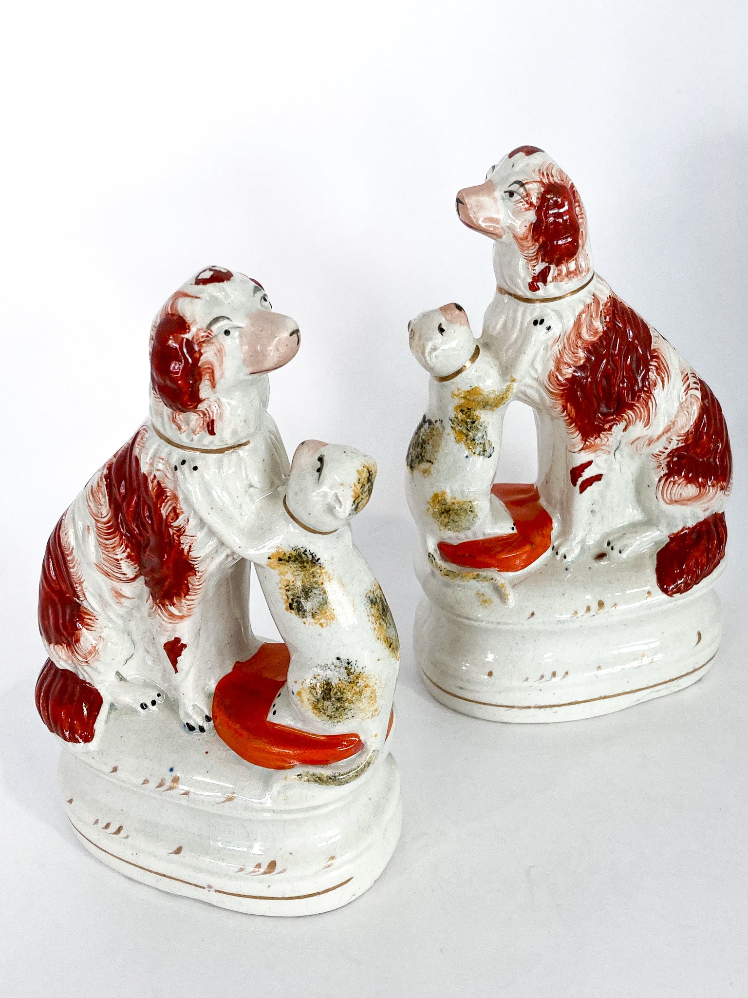 Antique Pair Rare Staffordshire Cat and Spaniel Dog Porcelain Figurines - Image 8