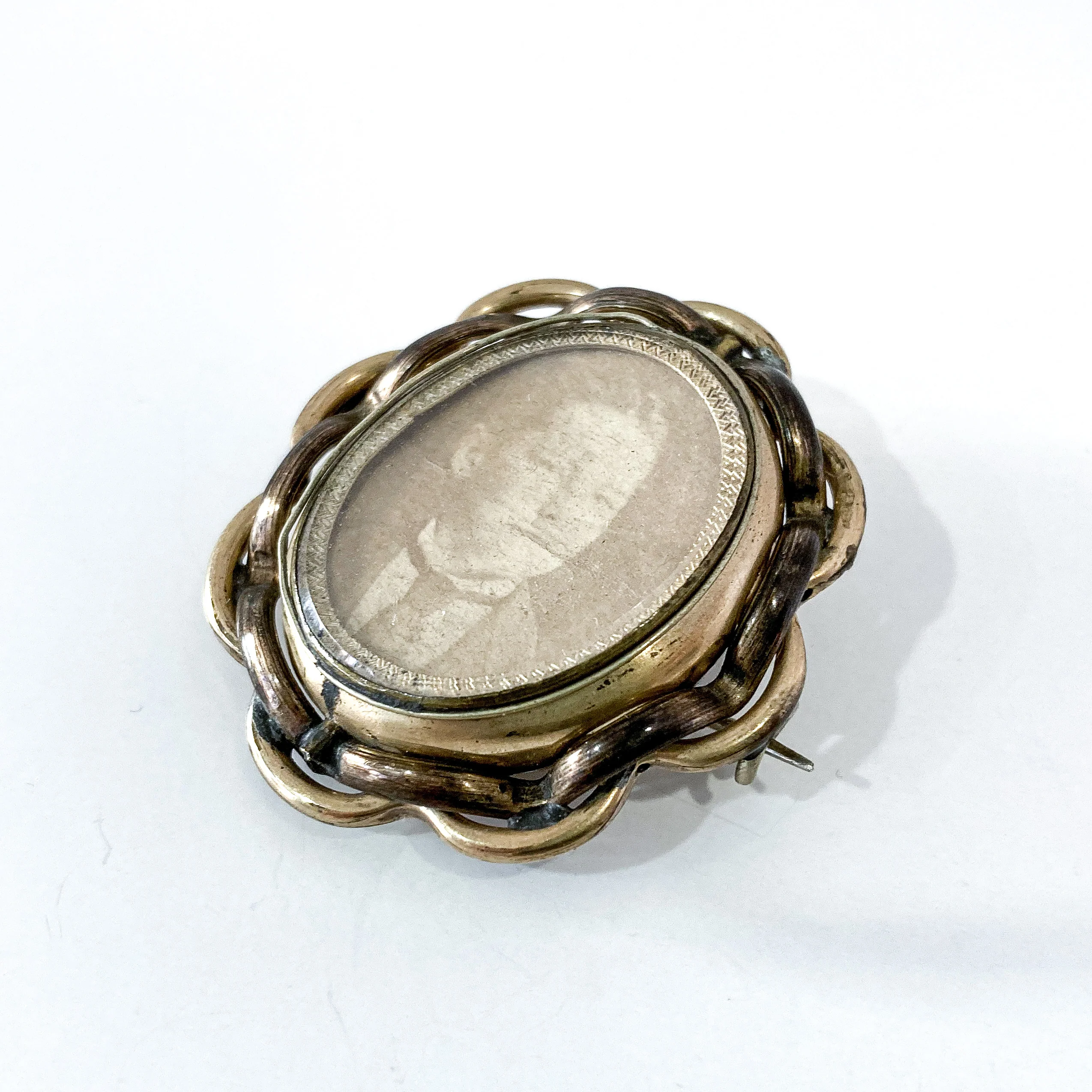 Antique Victorian Gold Filled Rotating Double Photo Mourning Brooch Pin - Image 12