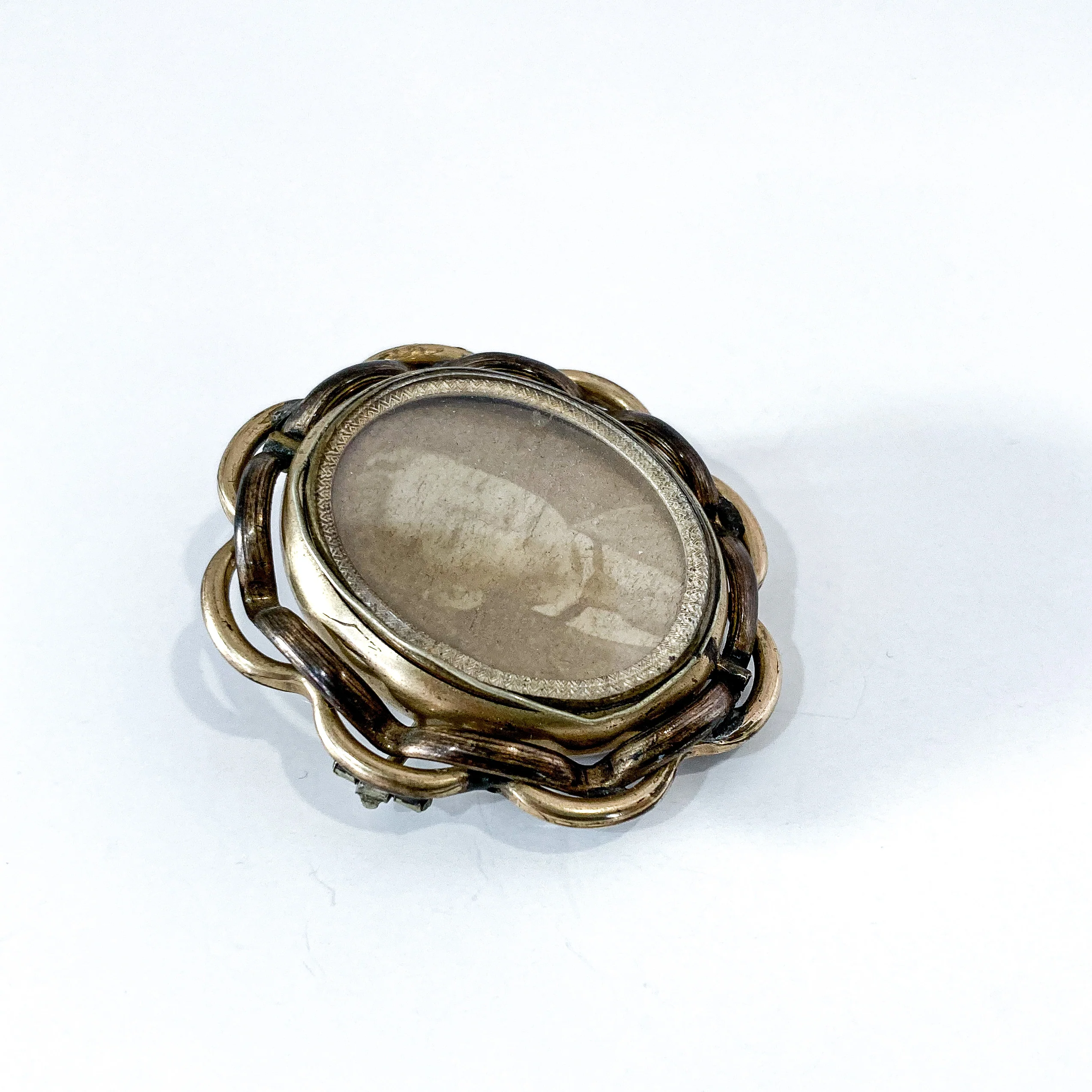 Antique Victorian Gold Filled Rotating Double Photo Mourning Brooch Pin - Image 13