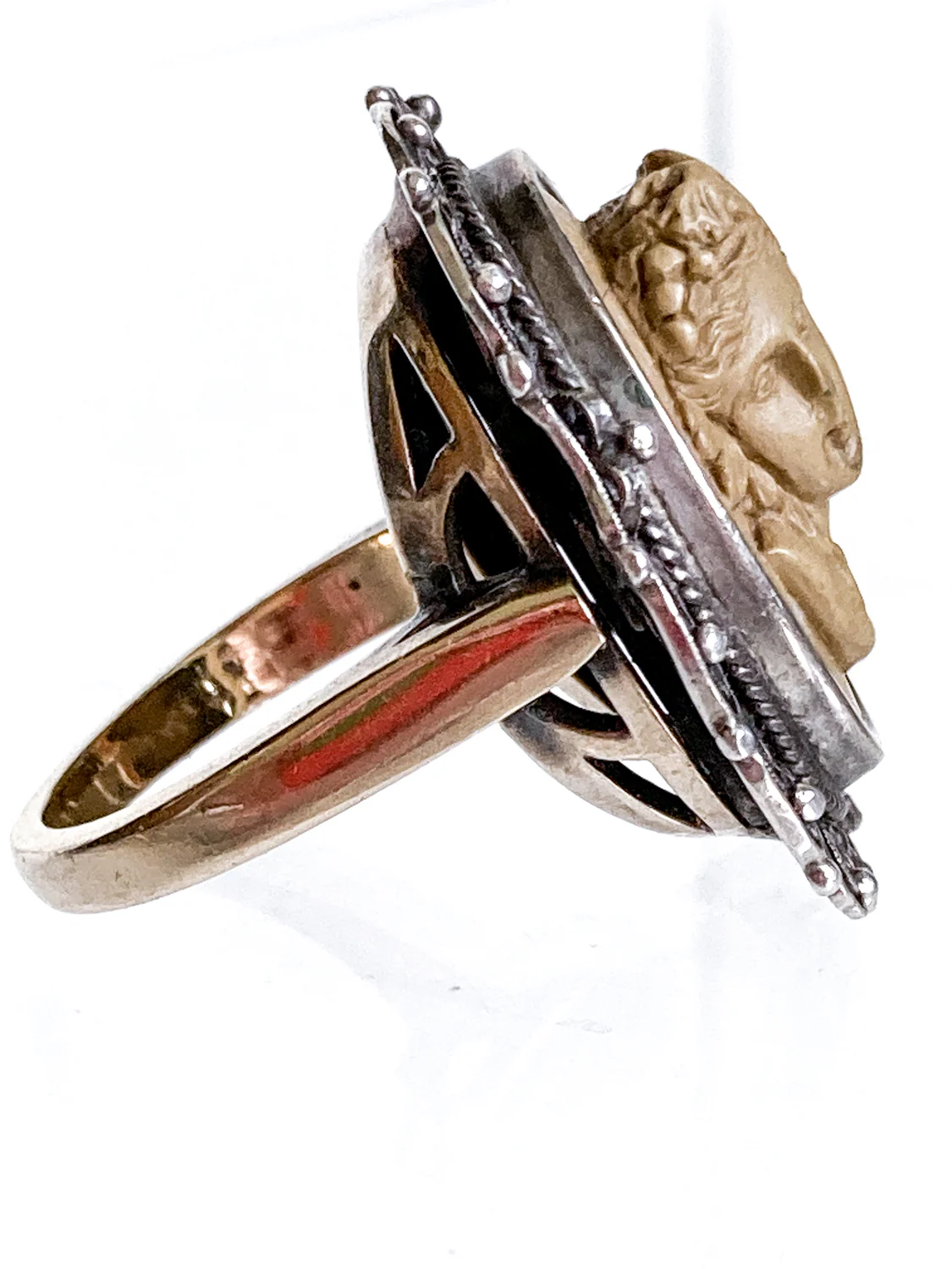 Antique Victorian Gold Sterling Silver Filigree Lava Stone Cameo Ring - Image 20