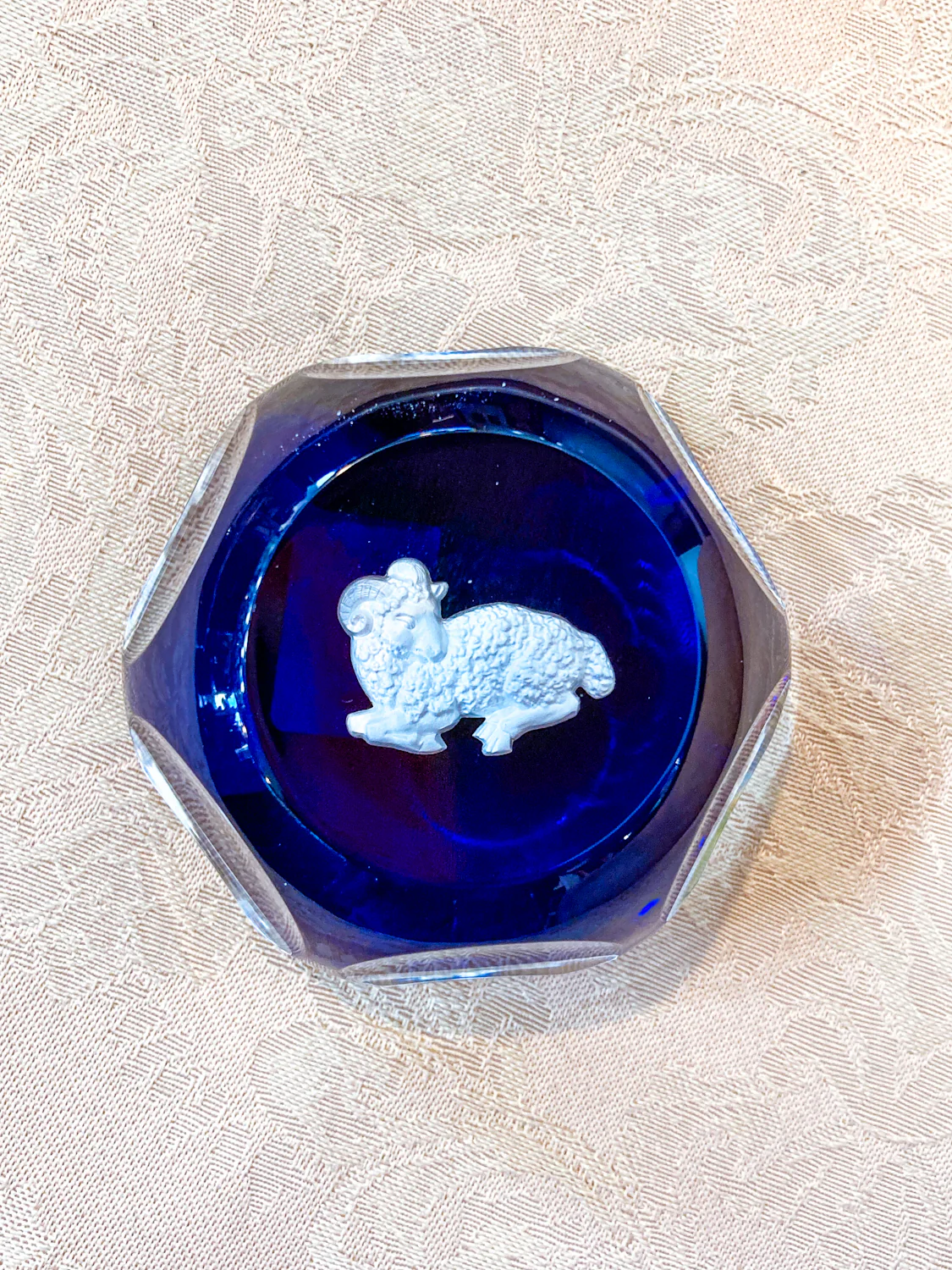 Baccarat Cobalt Crystal Sulfide Ram Aries Zodiac Sign Paperweight - Image 7