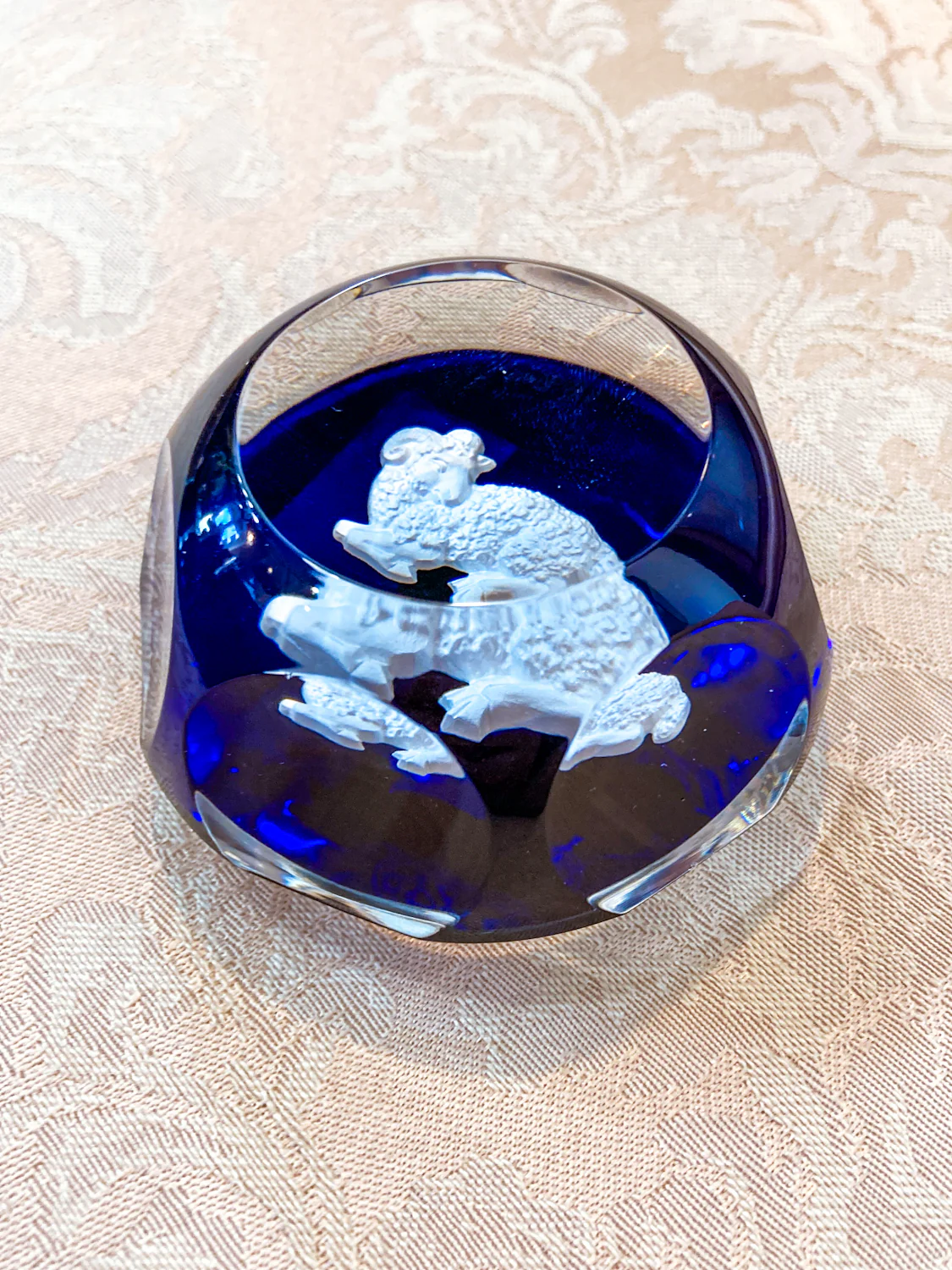 Baccarat Cobalt Crystal Sulfide Ram Aries Zodiac Sign Paperweight - Image 8