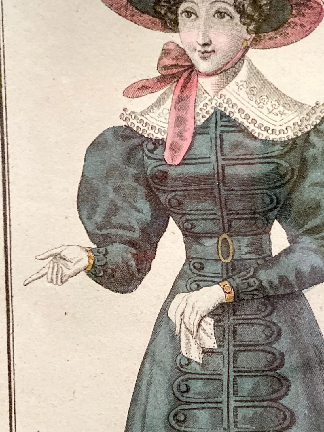 Framed Antique French 19th Century 1825 Parisian Fashion Plate Print - Image 9