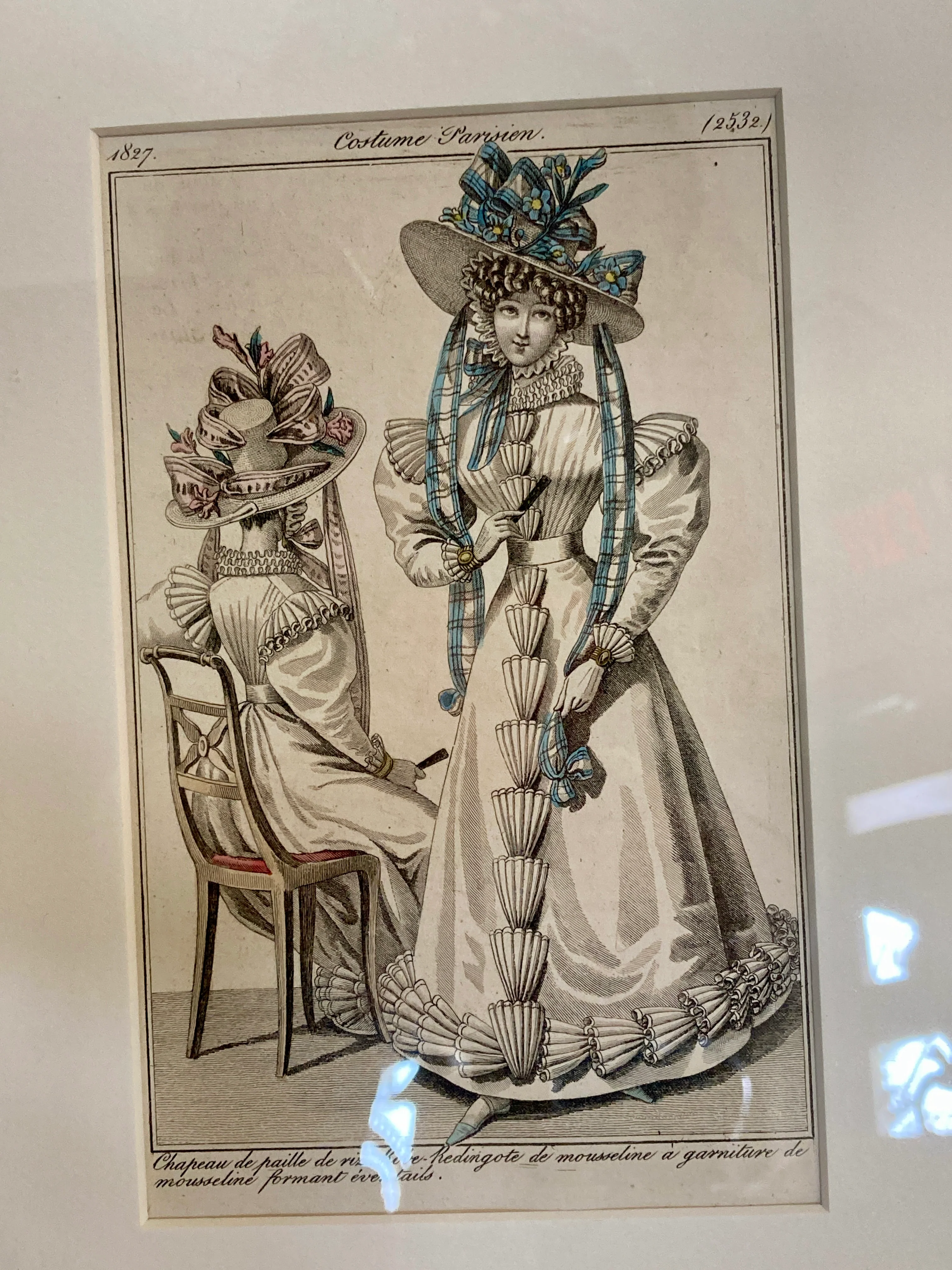 Framed Antique French 19th Century 1827 Parisian Fashion Plate Print - Image 5